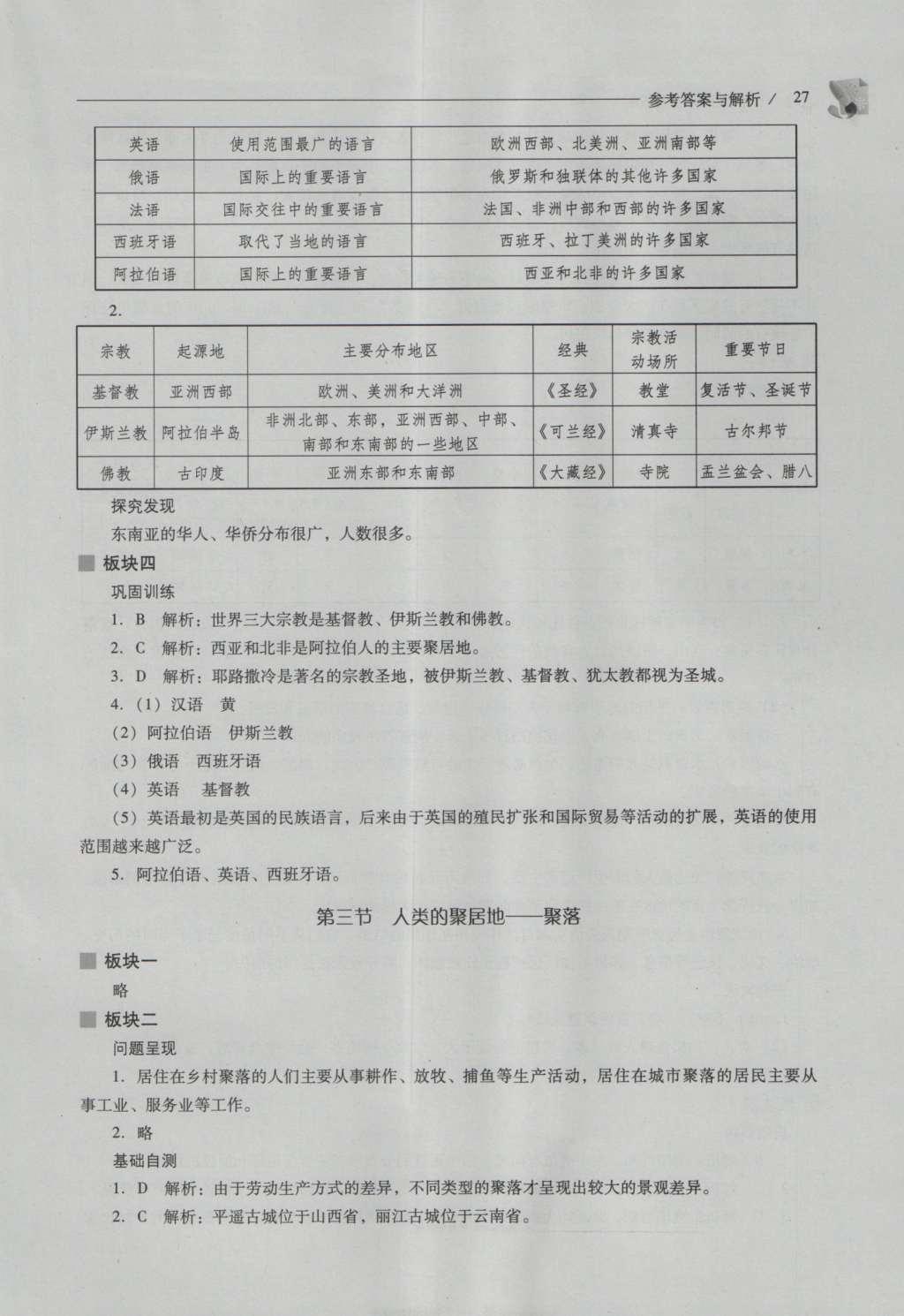 2016年新課程問題解決導(dǎo)學(xué)方案七年級地理上冊人教版 參考答案第27頁