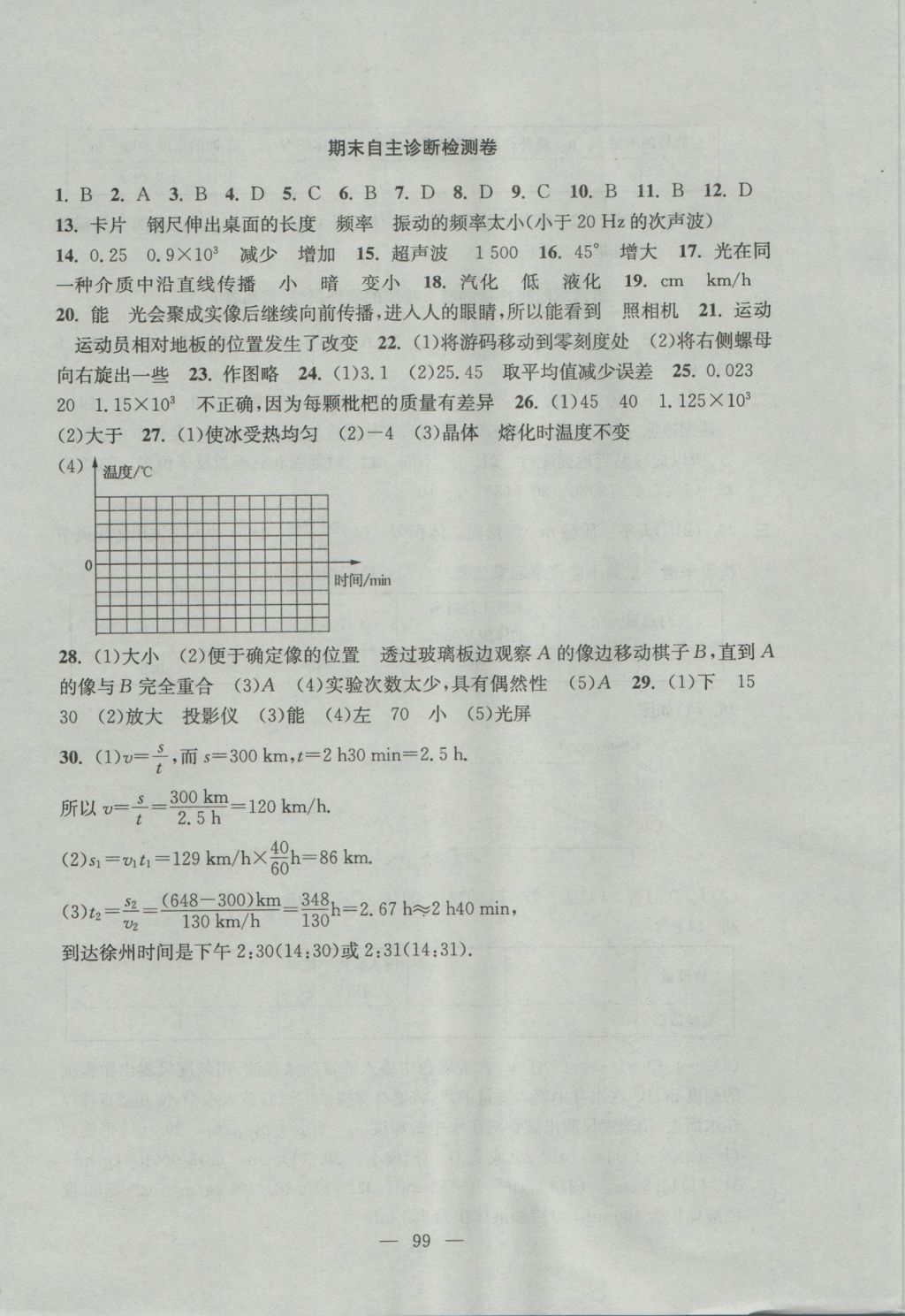 2016年階段性單元目標(biāo)大試卷八年級(jí)物理上冊(cè)蘇科版 參考答案第7頁(yè)