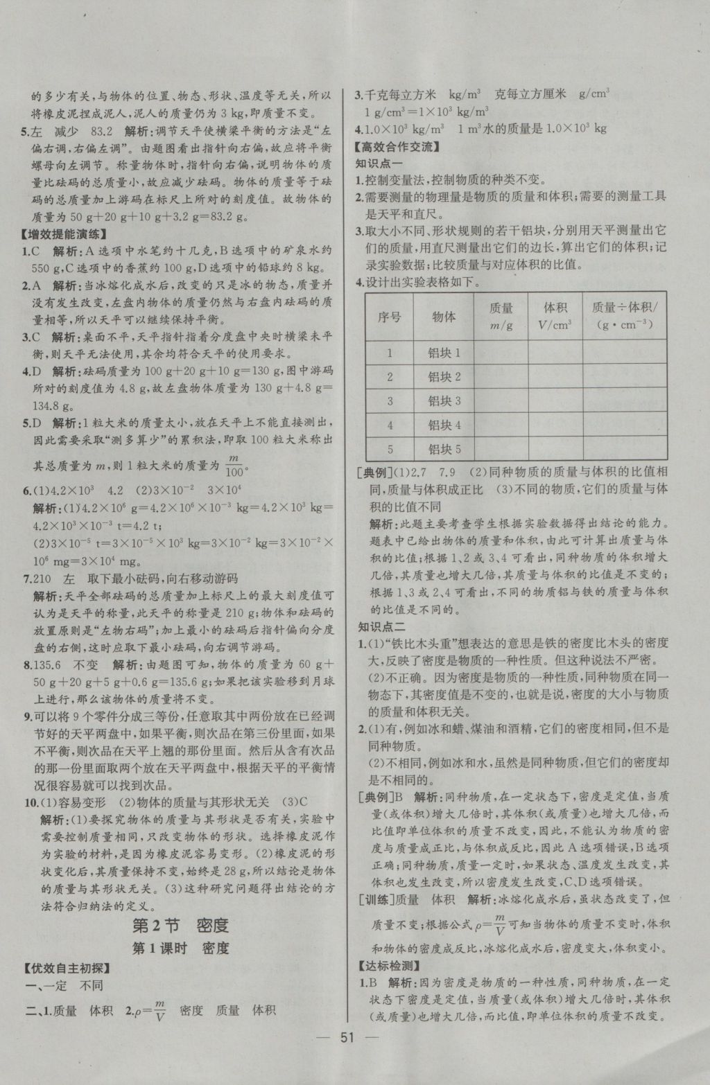 2016年同步导学案课时练八年级物理上册人教版河北专版 参考答案第31页