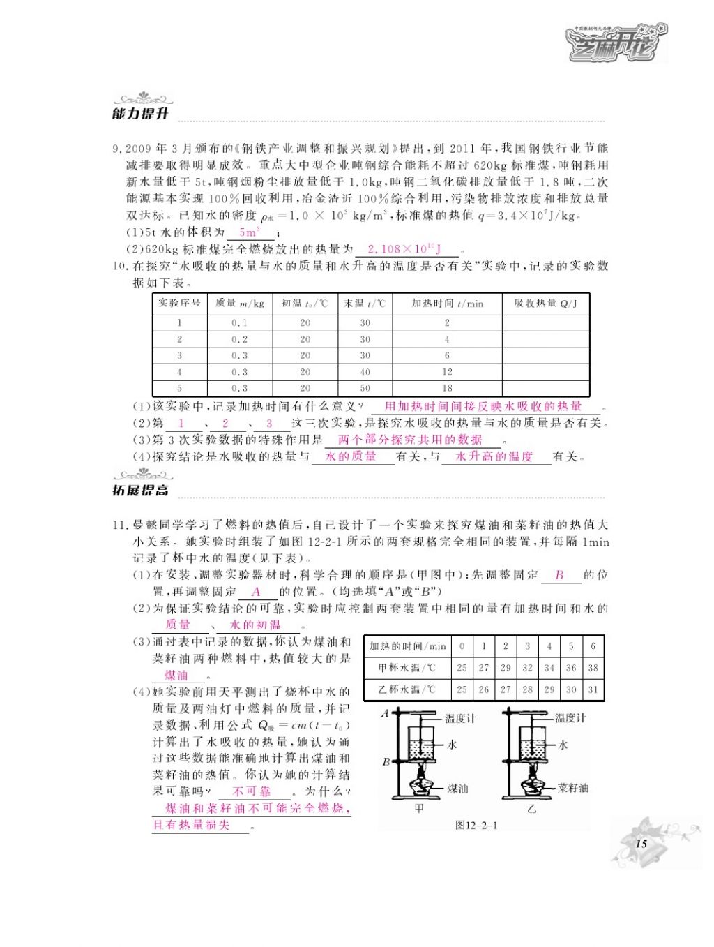 2016年物理作業(yè)本九年級(jí)全一冊(cè)滬粵版江西教育出版社 參考答案第17頁