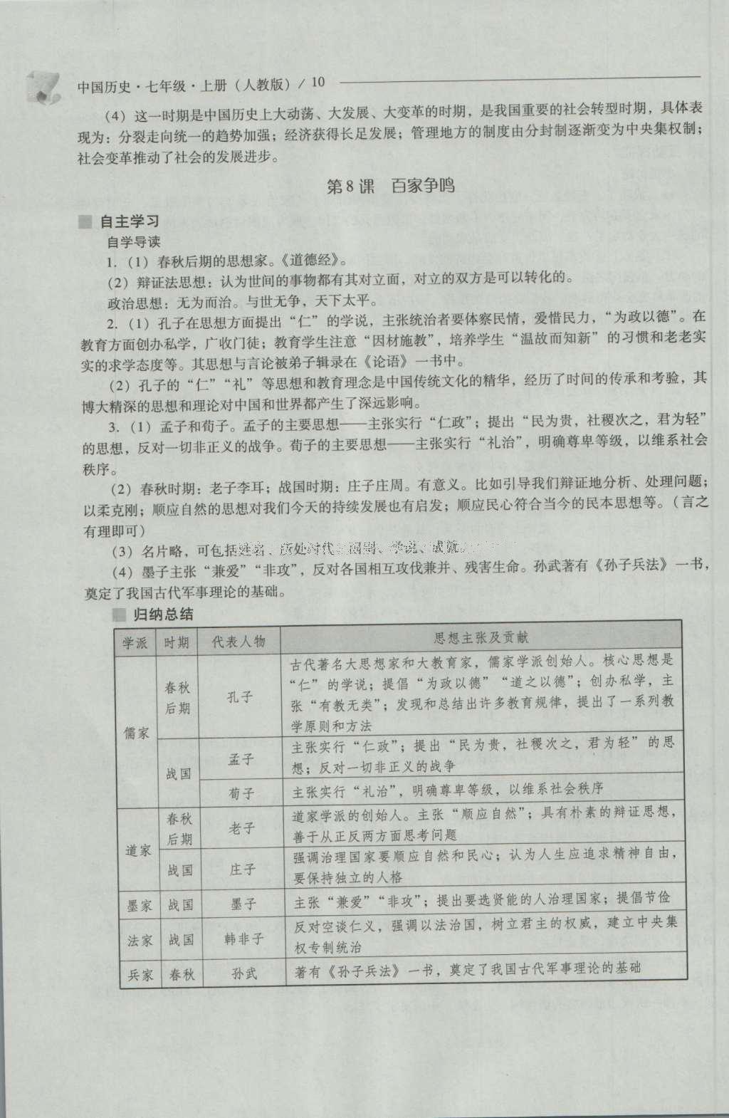 2016年新課程問題解決導(dǎo)學(xué)方案七年級中國歷史上冊人教版 參考答案第10頁