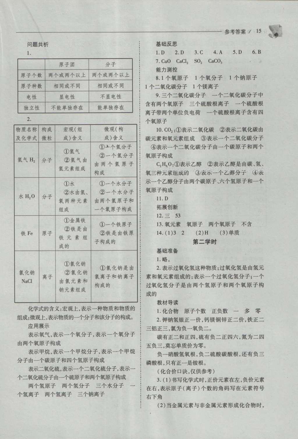 2016年新課程問(wèn)題解決導(dǎo)學(xué)方案九年級(jí)化學(xué)上冊(cè)滬教版 參考答案第15頁(yè)