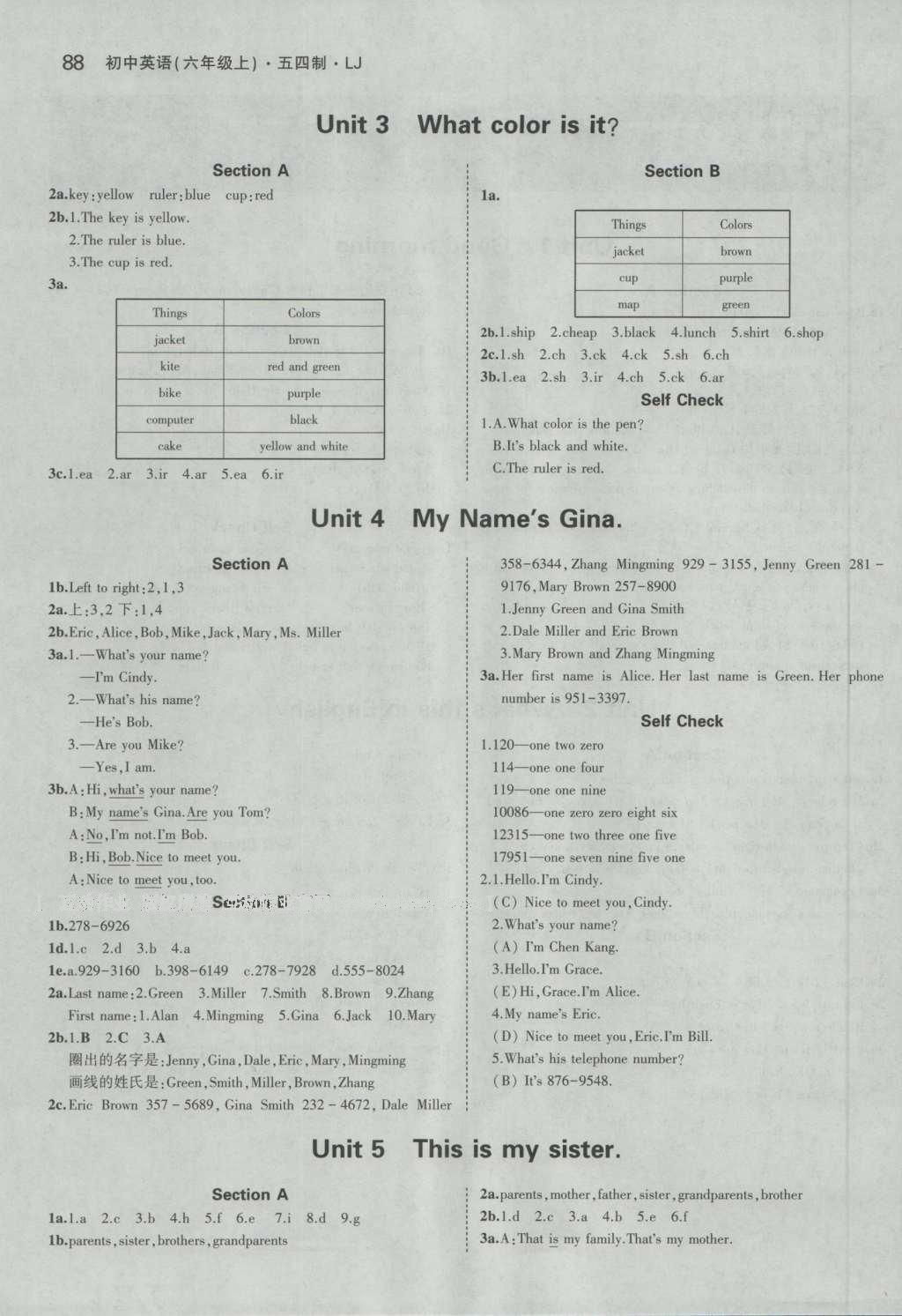 课本鲁教版六年级英语上册五四制&nbsp;参考答案第2页