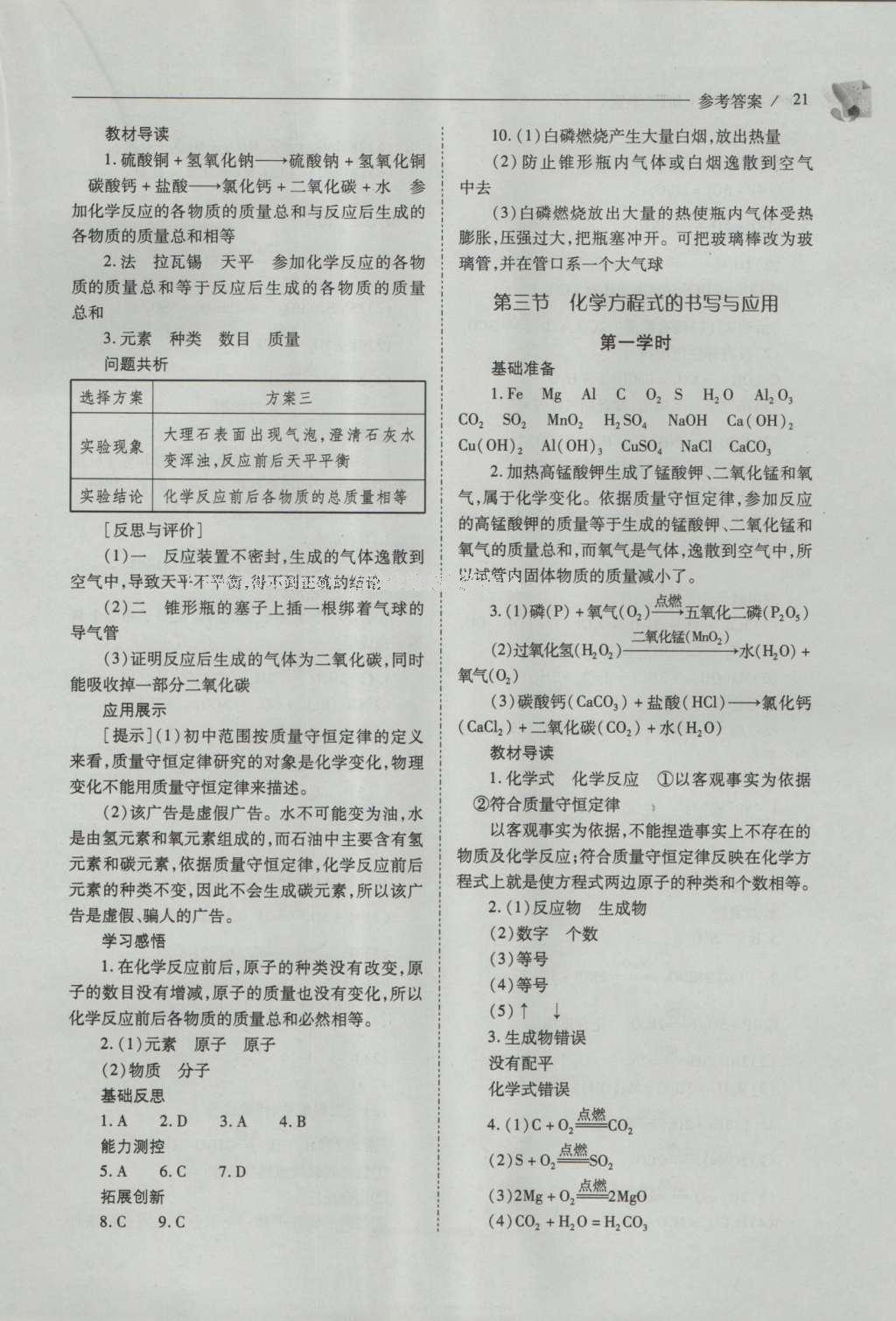 2016年新課程問題解決導(dǎo)學(xué)方案九年級化學(xué)上冊滬教版 參考答案第21頁