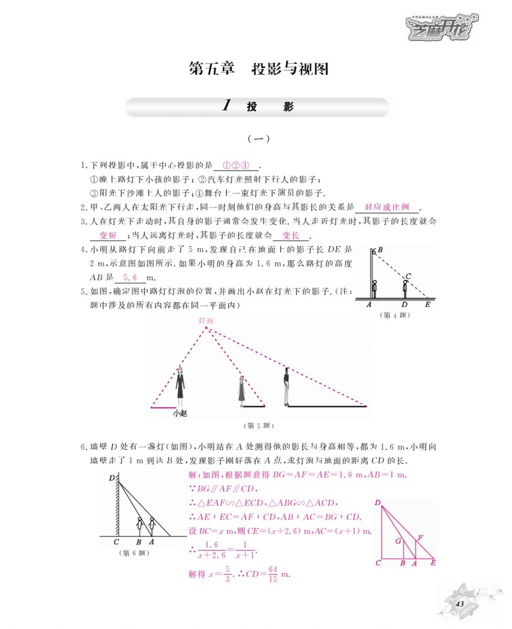 2016年数学作业本九年级全一册北师大版江西教育出版社 参考答案第46页