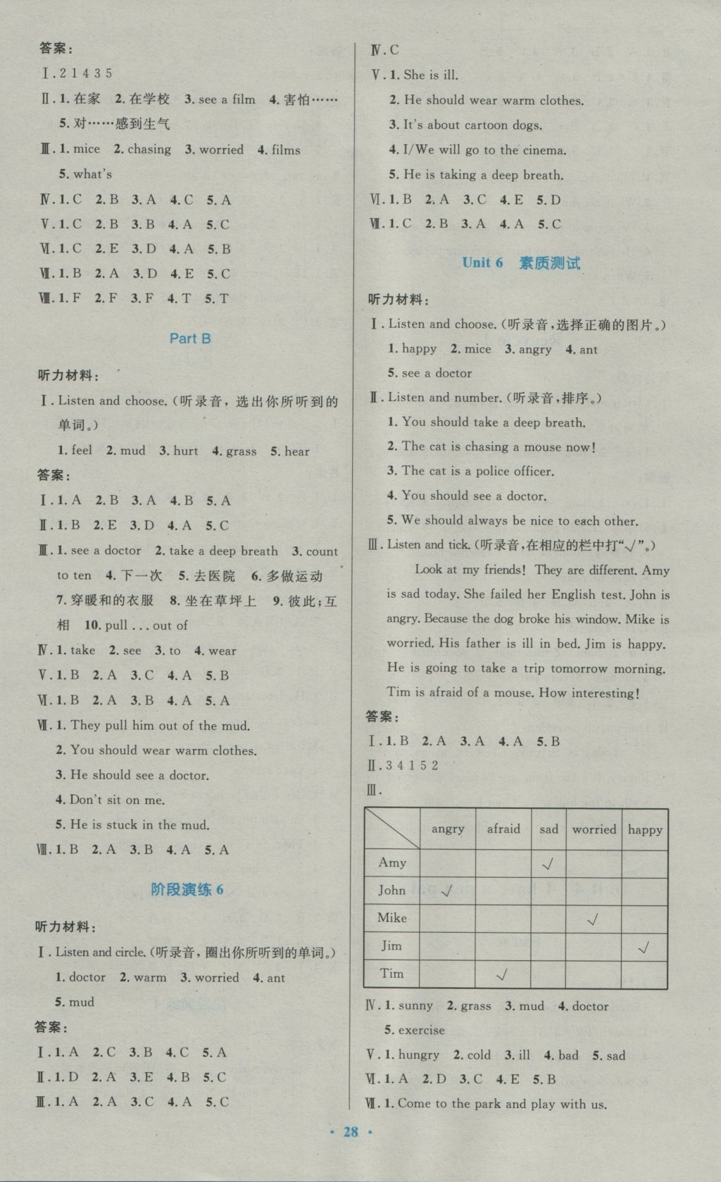 2016年小学同步测控优化设计五年级英语上册人教PEP版三起 参考答案第8页