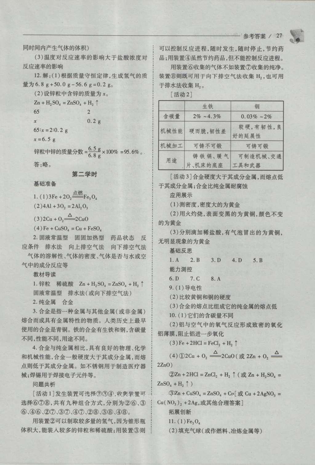 2016年新課程問(wèn)題解決導(dǎo)學(xué)方案九年級(jí)化學(xué)上冊(cè)滬教版 參考答案第27頁(yè)