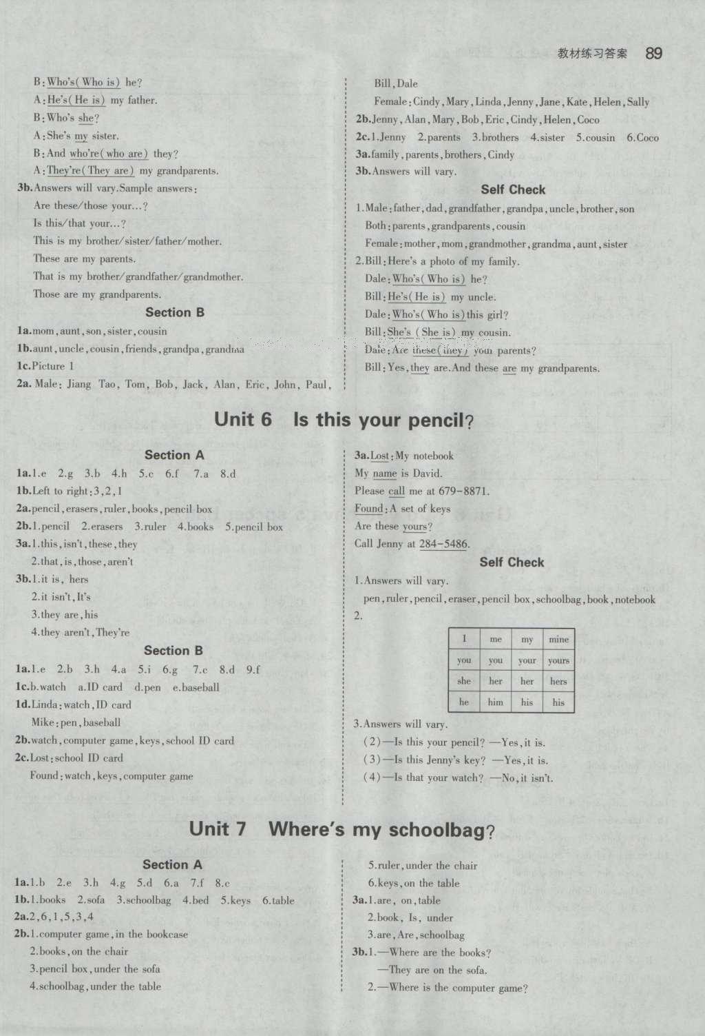 课本鲁教版六年级英语上册五四制&nbsp;参考答案第3页