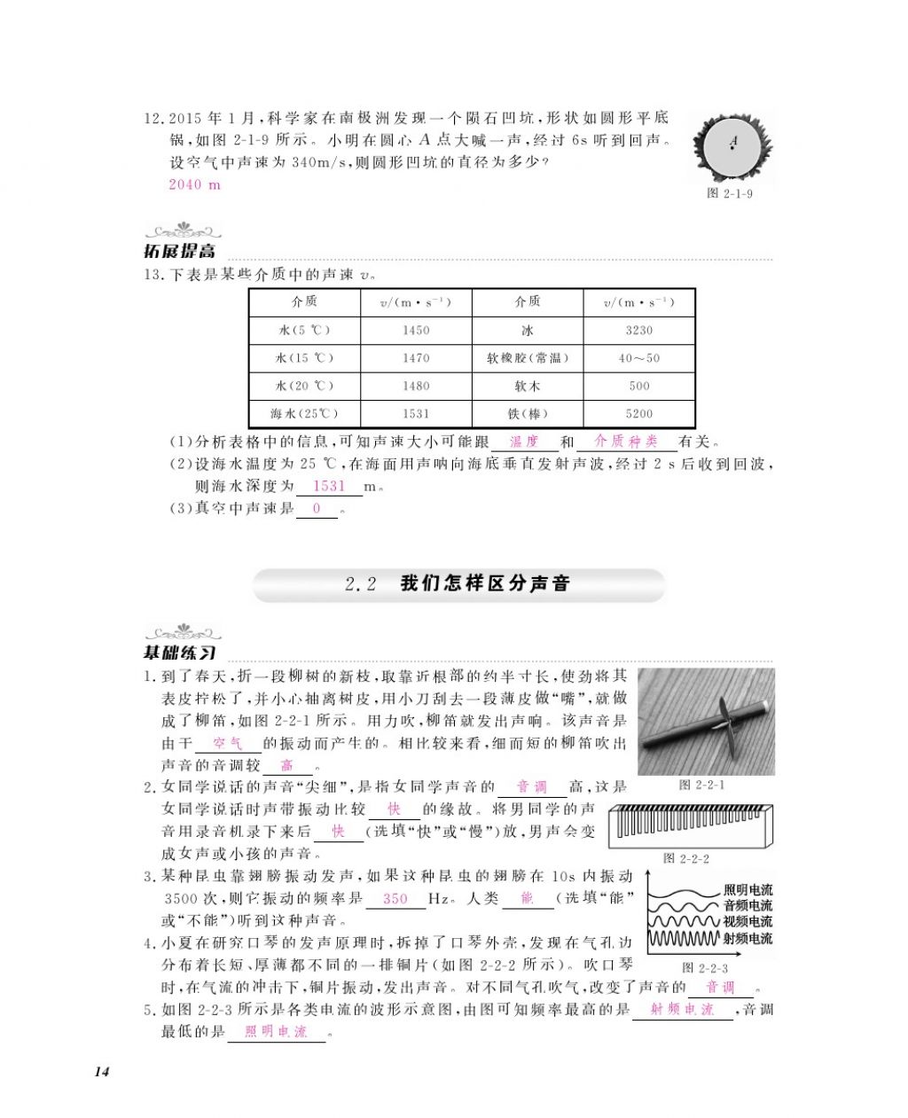 2016年物理作業(yè)本八年級(jí)上冊(cè)滬粵版江西教育出版社 參考答案第16頁(yè)