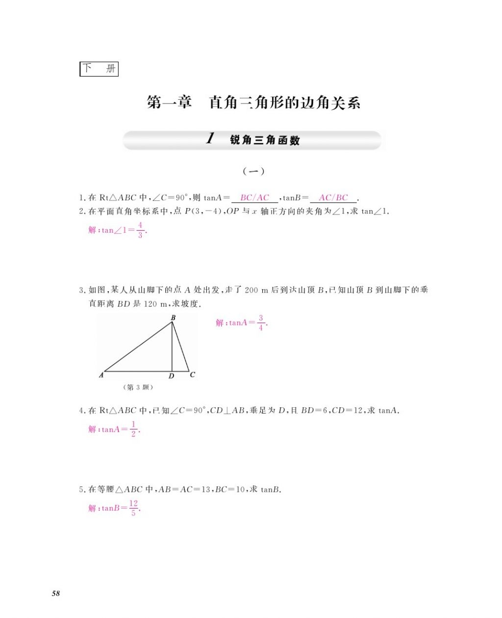 2016年数学作业本九年级全一册北师大版江西教育出版社 参考答案第61页