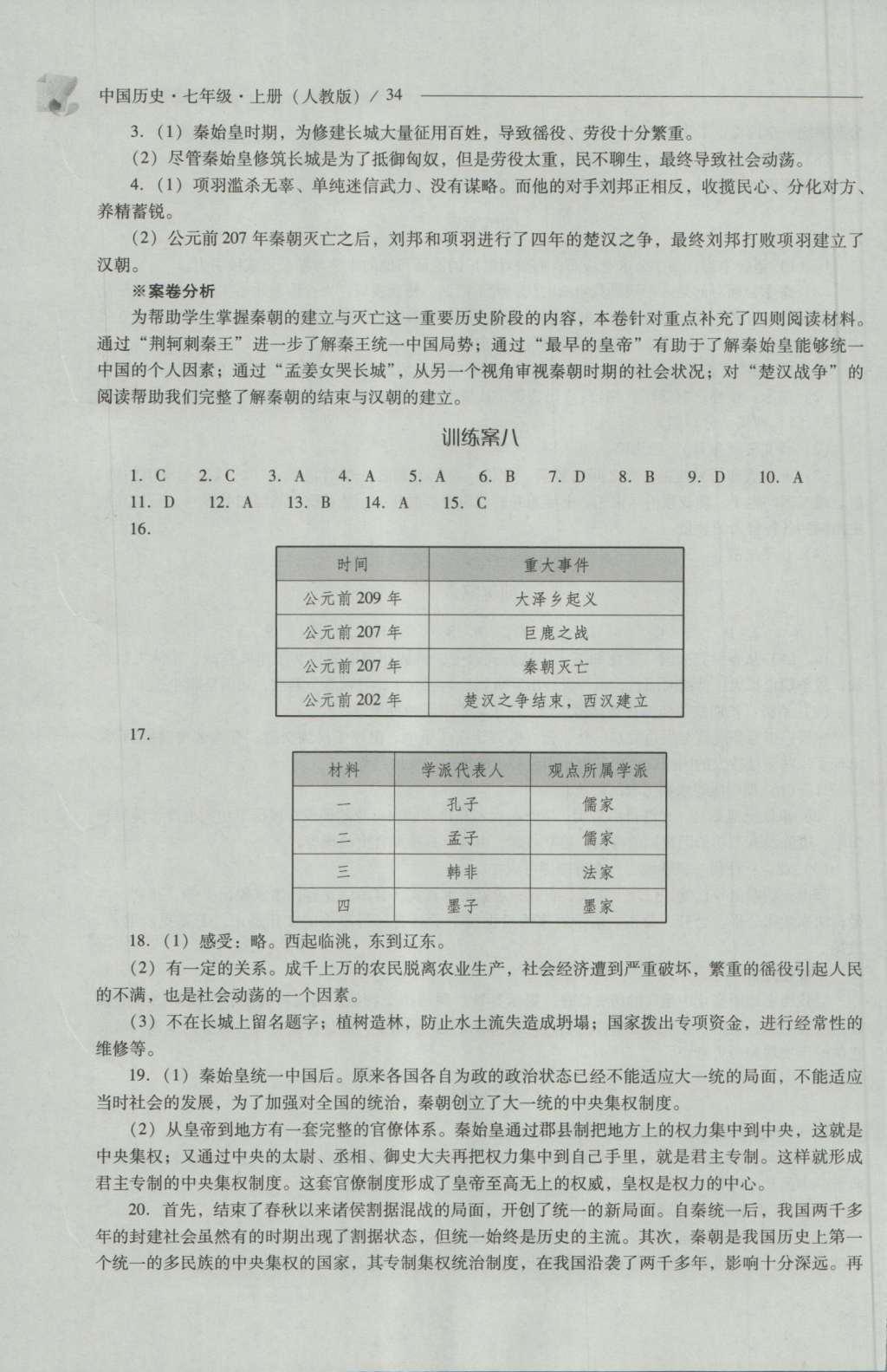 2016年新課程問題解決導學方案七年級中國歷史上冊人教版 參考答案第34頁