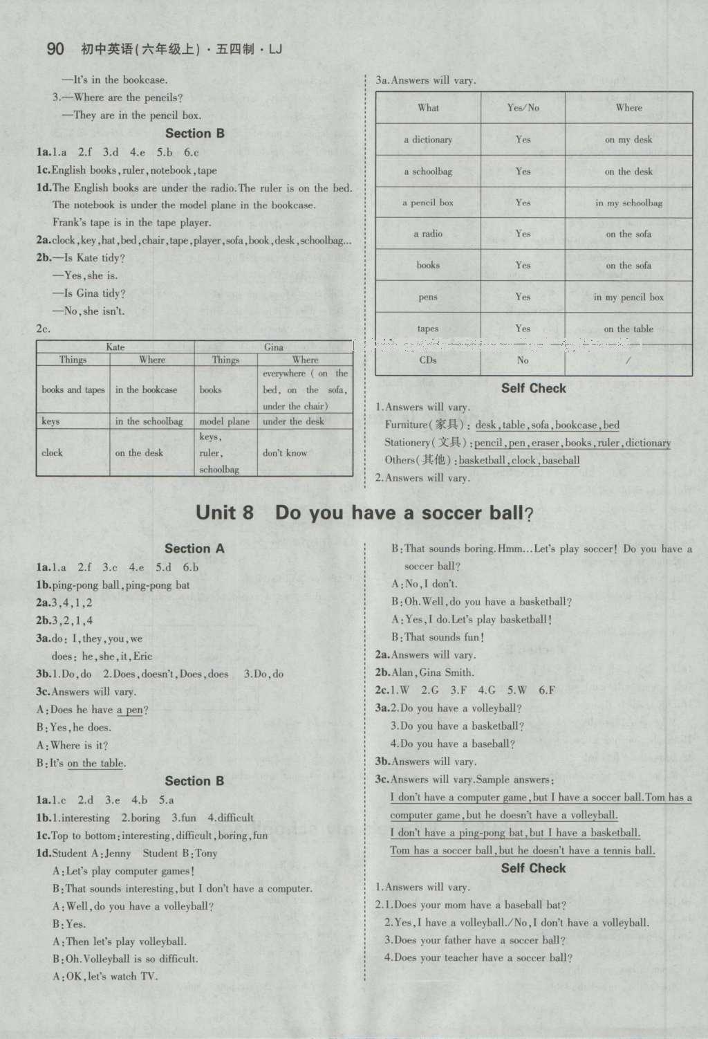 课本鲁教版六年级英语上册五四制&nbsp;参考答案第4页