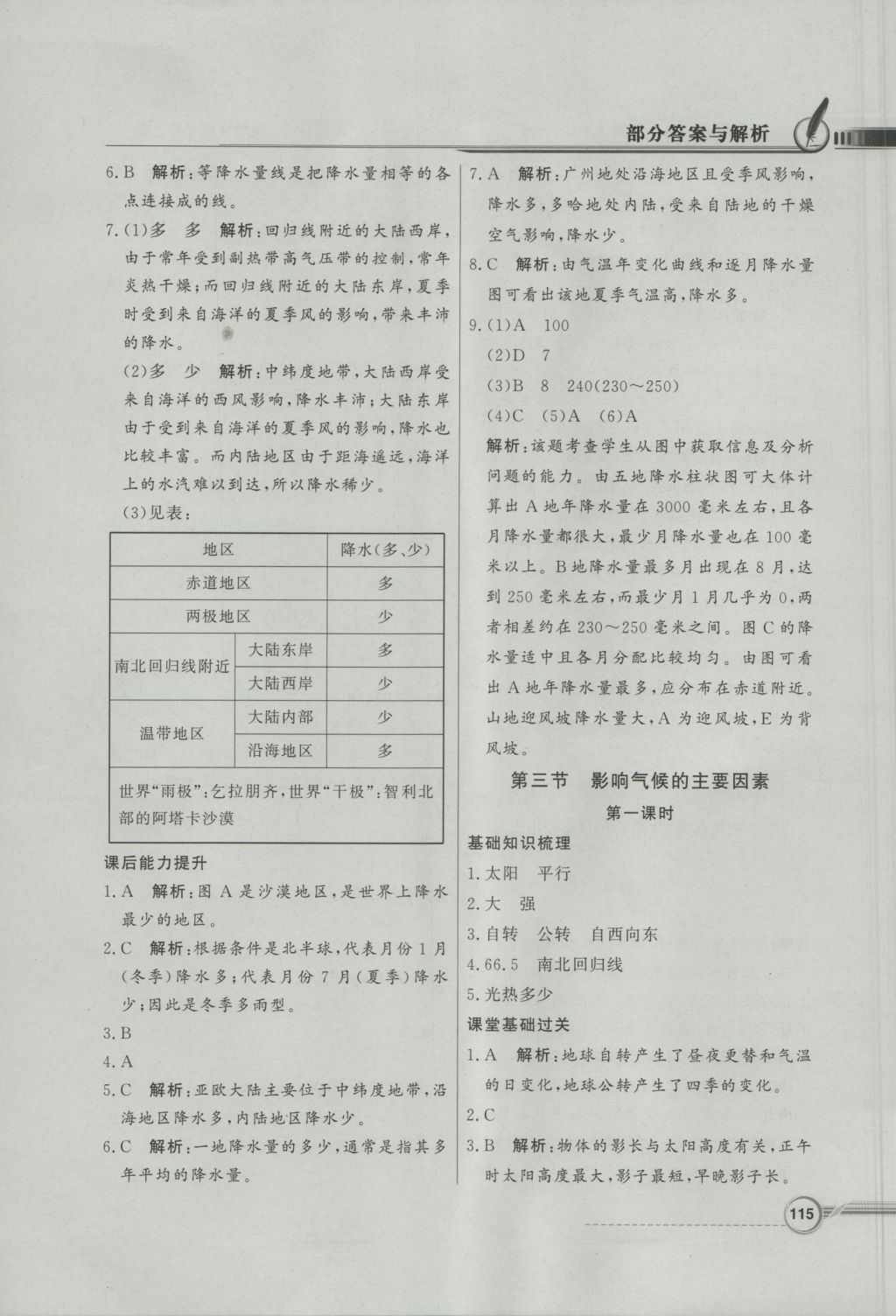 2016年同步導學與優(yōu)化訓練七年級地理上冊湘教版 參考答案第15頁