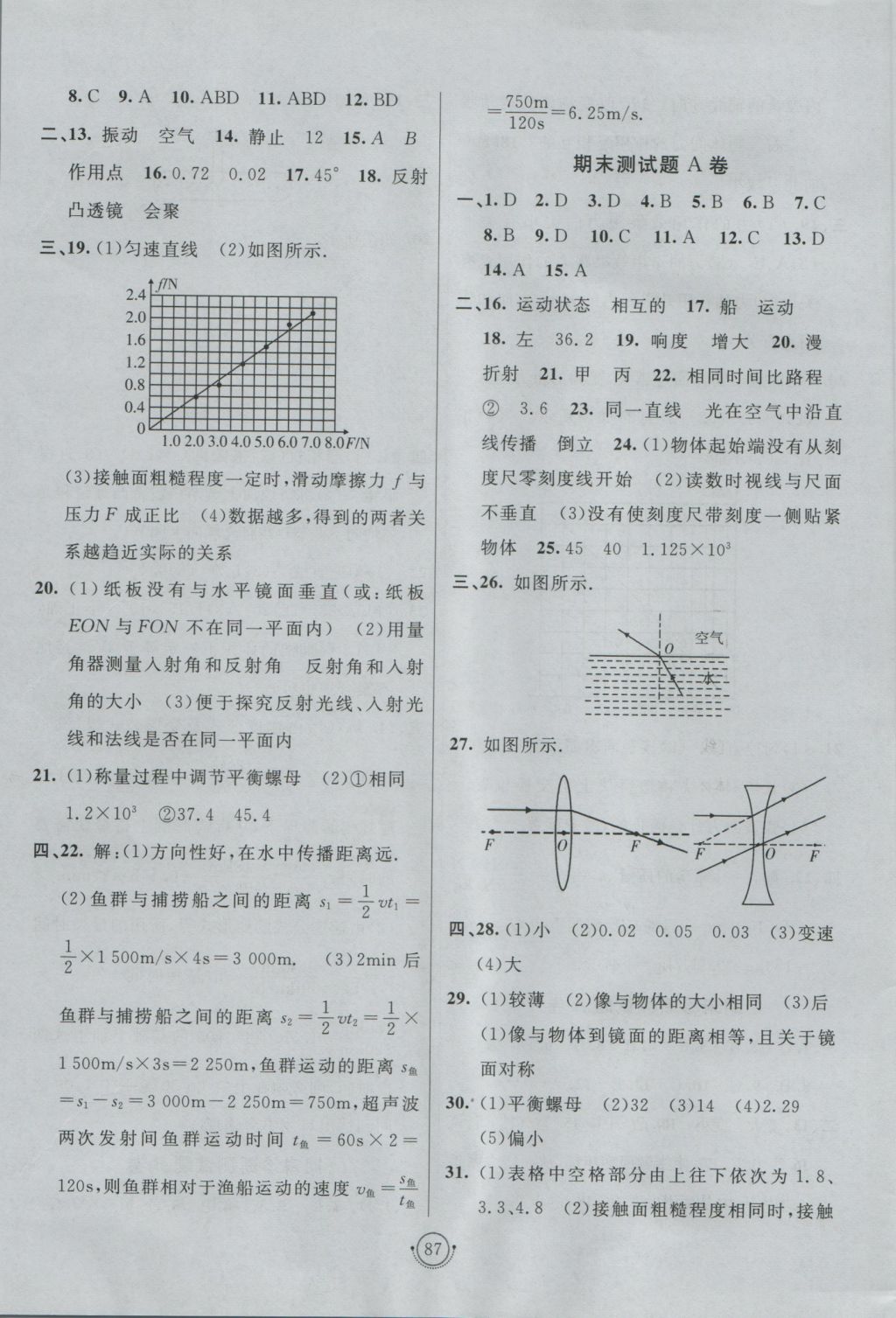 2016年海淀單元測試AB卷八年級物理上冊滬科版 參考答案第7頁