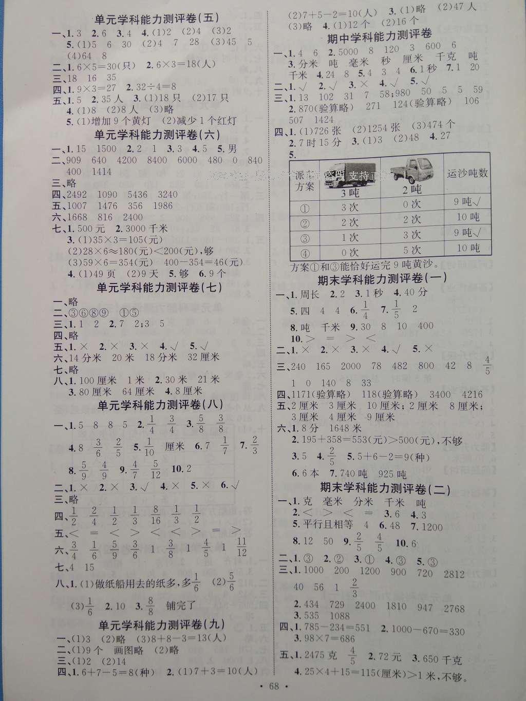 2016年能力培養(yǎng)與測試三年級數(shù)學(xué)上冊人教版H 參考答案第8頁