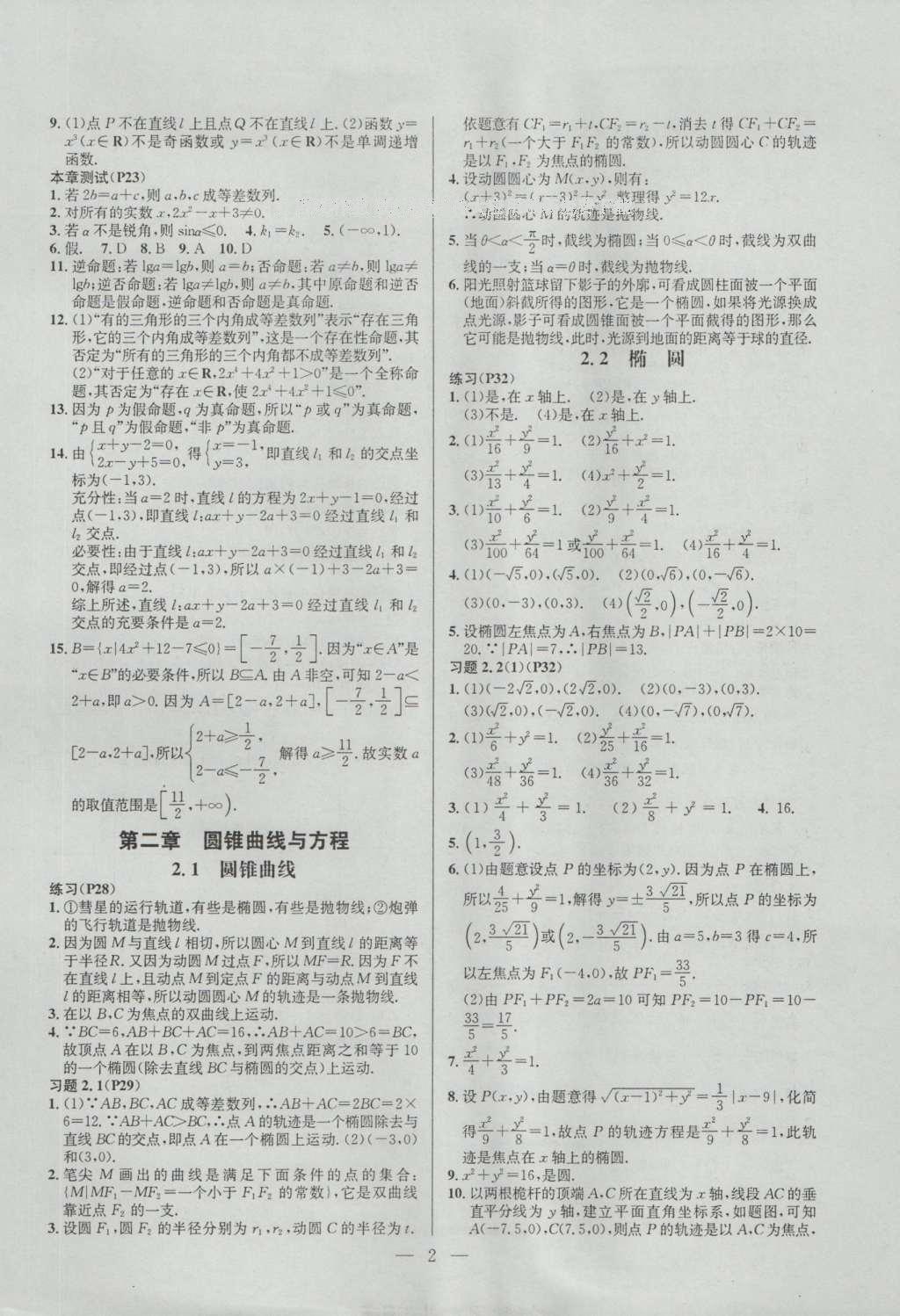 課本蘇教版高中數(shù)學(xué)選修2-1 參考答案第2頁