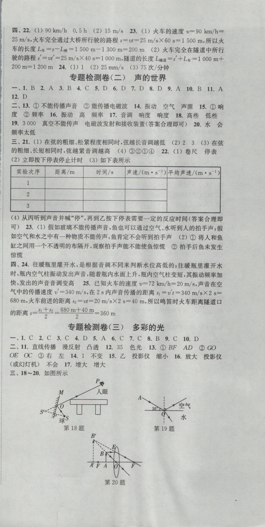 2016年通城學(xué)典活頁檢測八年級物理上冊滬科版 參考答案第15頁