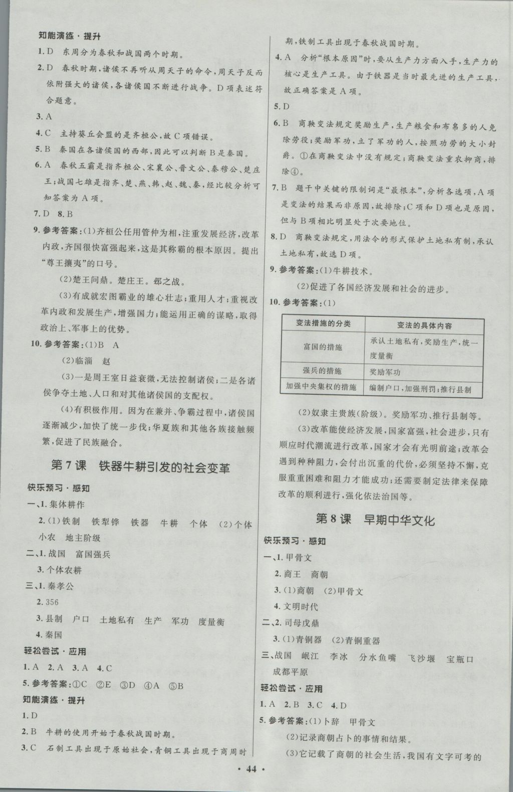 2016年初中同步测控优化设计七年级中国历史上册北师大版 参考答案第4页