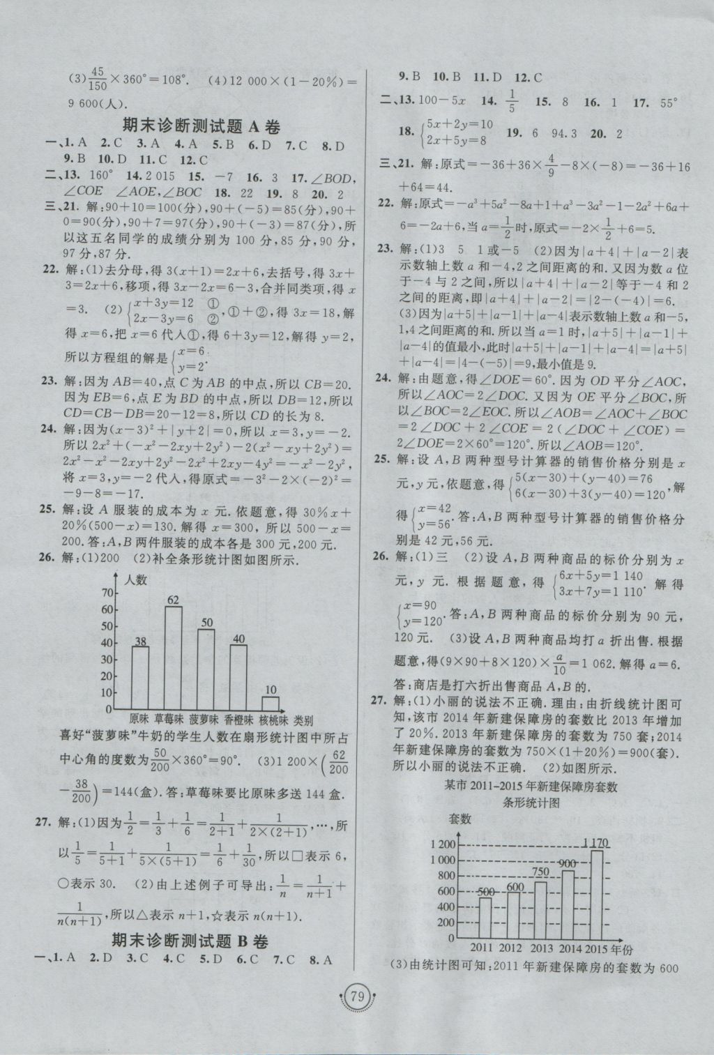 2016年海淀单元测试AB卷七年级数学上册沪科版 参考答案第7页