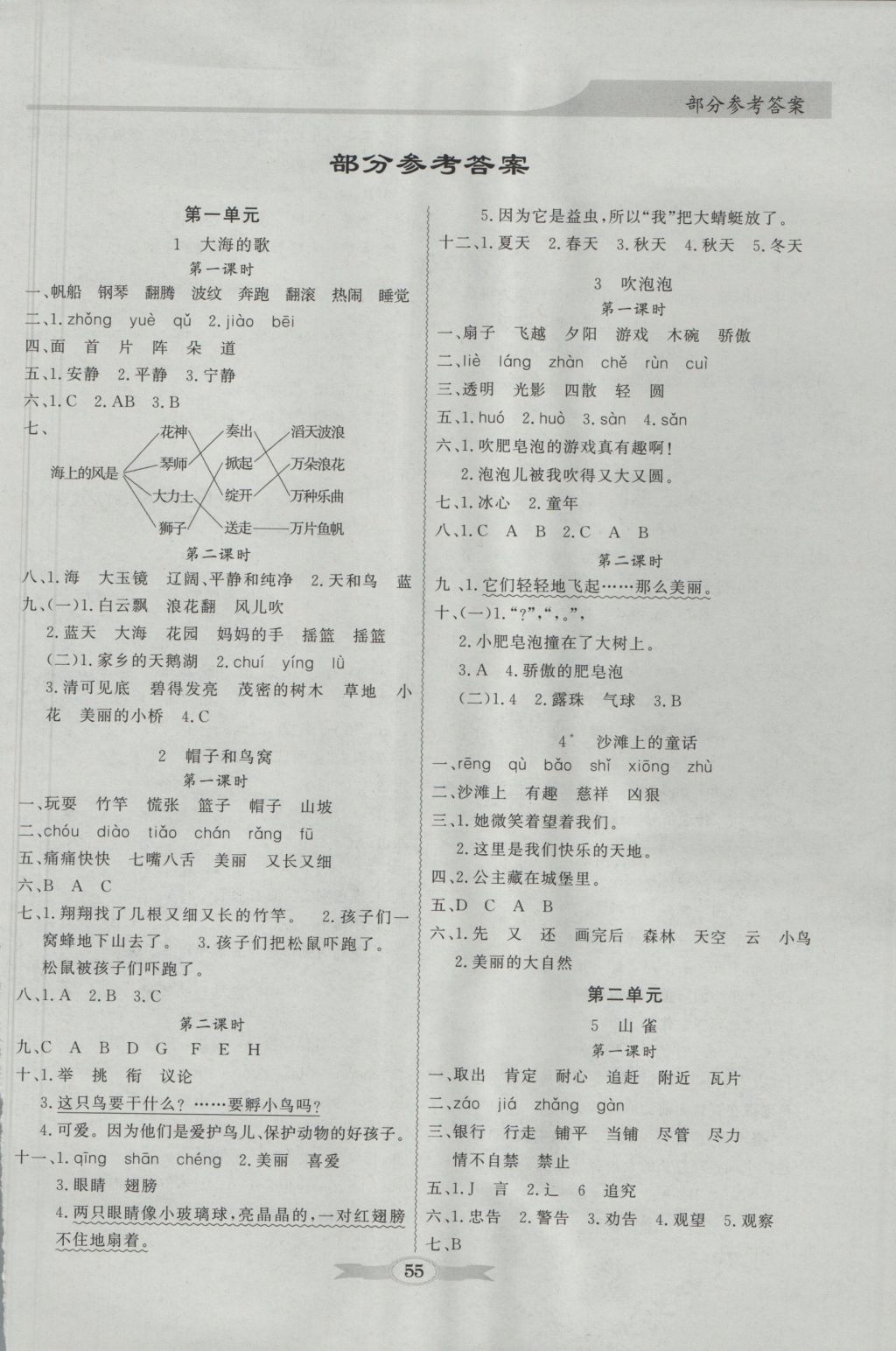 2016年同步導(dǎo)學(xué)與優(yōu)化訓(xùn)練三年級(jí)語文上冊(cè)語文S版 參考答案第1頁