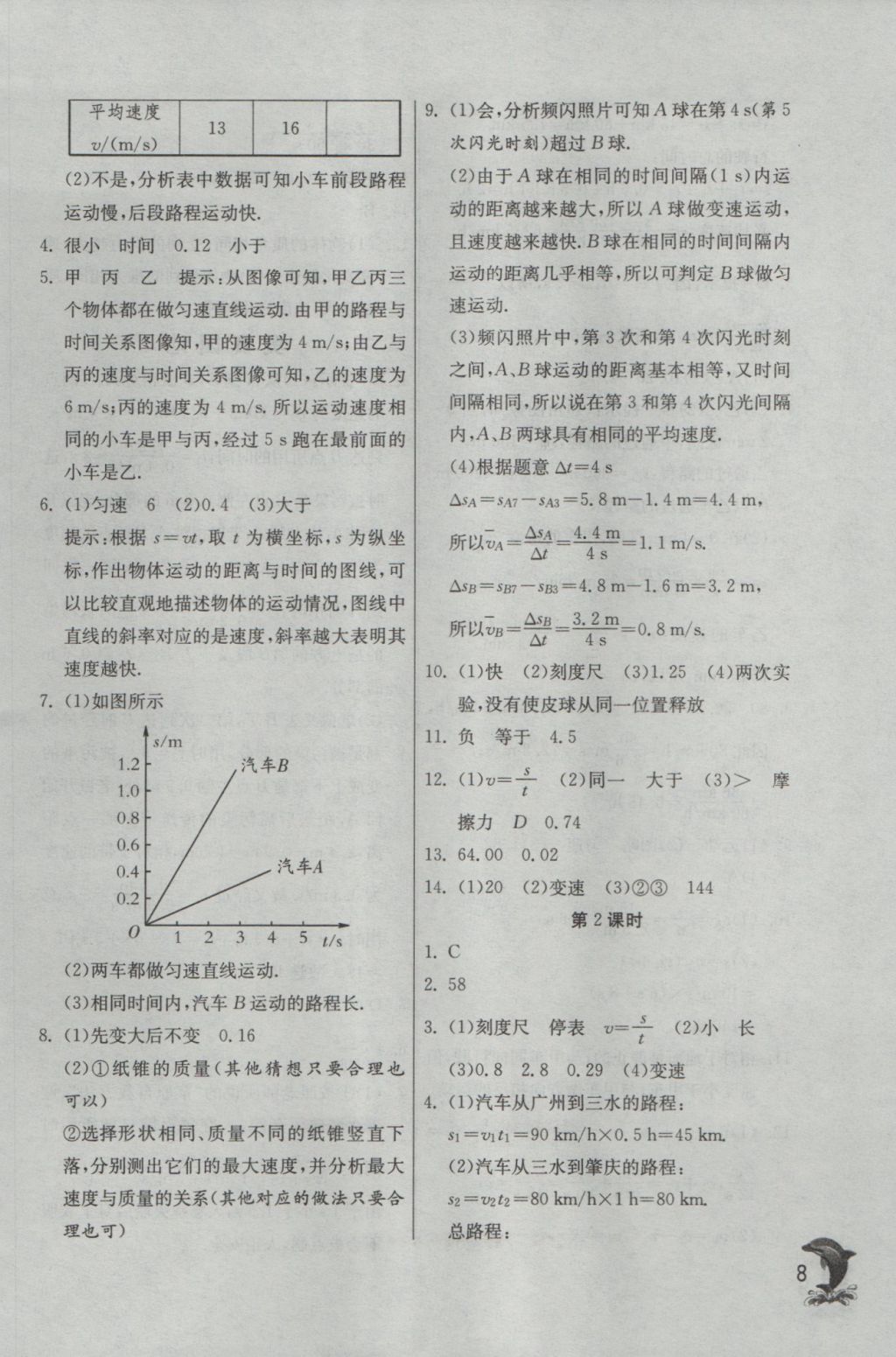 2016年實驗班提優(yōu)訓練八年級物理上冊滬科版 參考答案第8頁