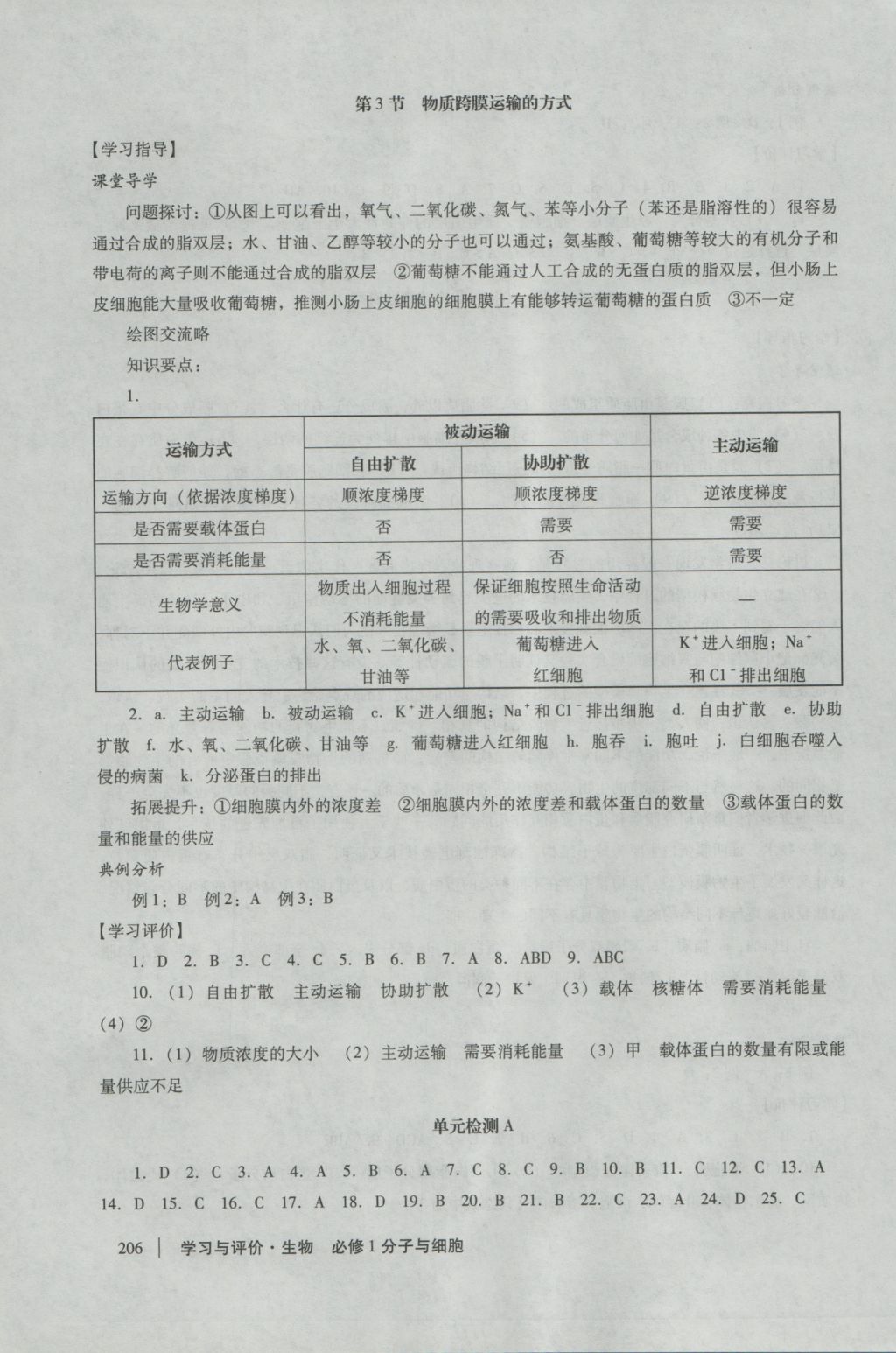 學習與評價生物必修1人教版 參考答案第12頁