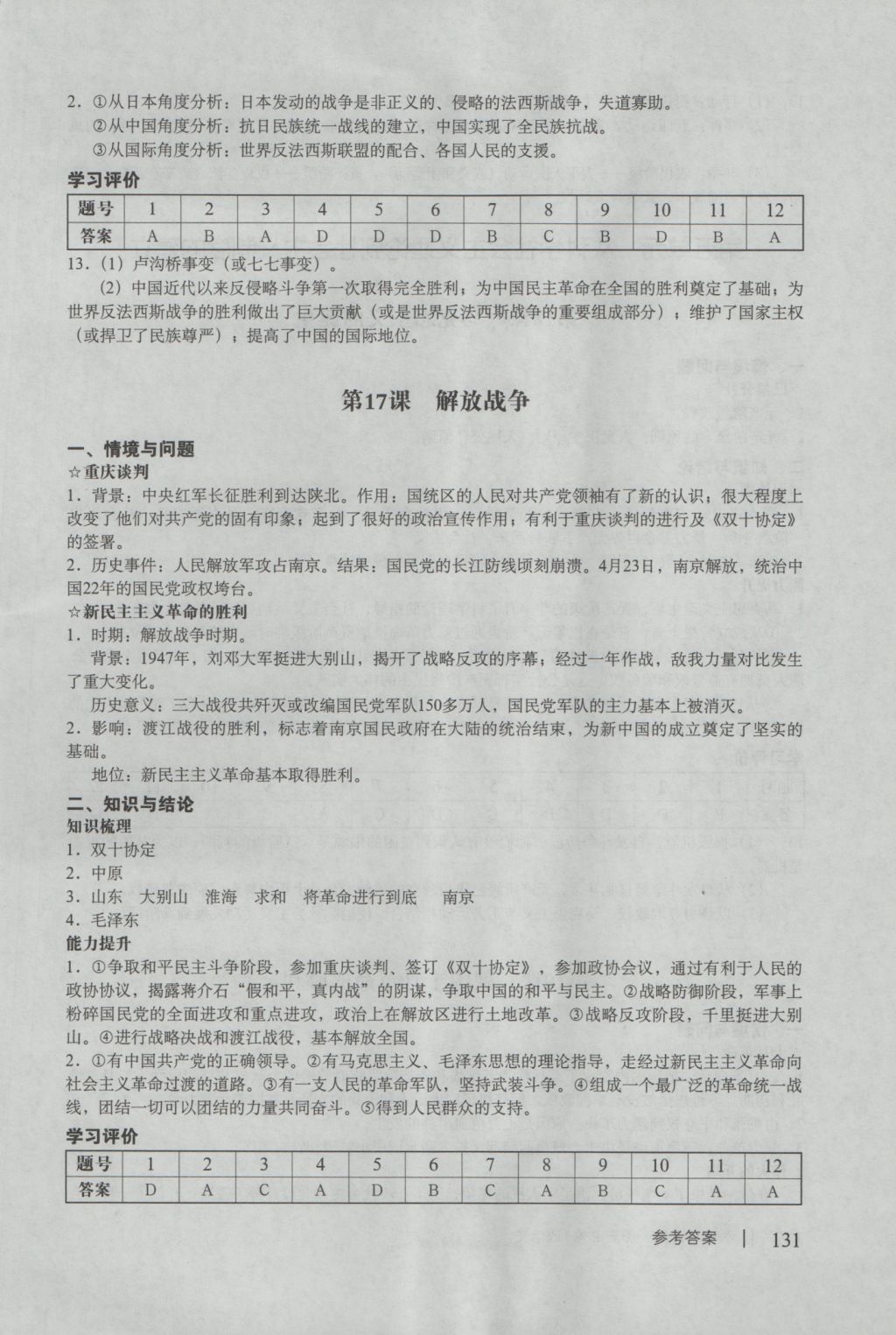 學習與評價歷史必修1人教版 參考答案第15頁