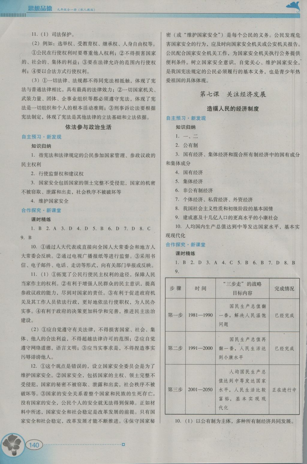 2016年南方新课堂金牌学案九年级思想品德全一册人教版 参考答案第19页