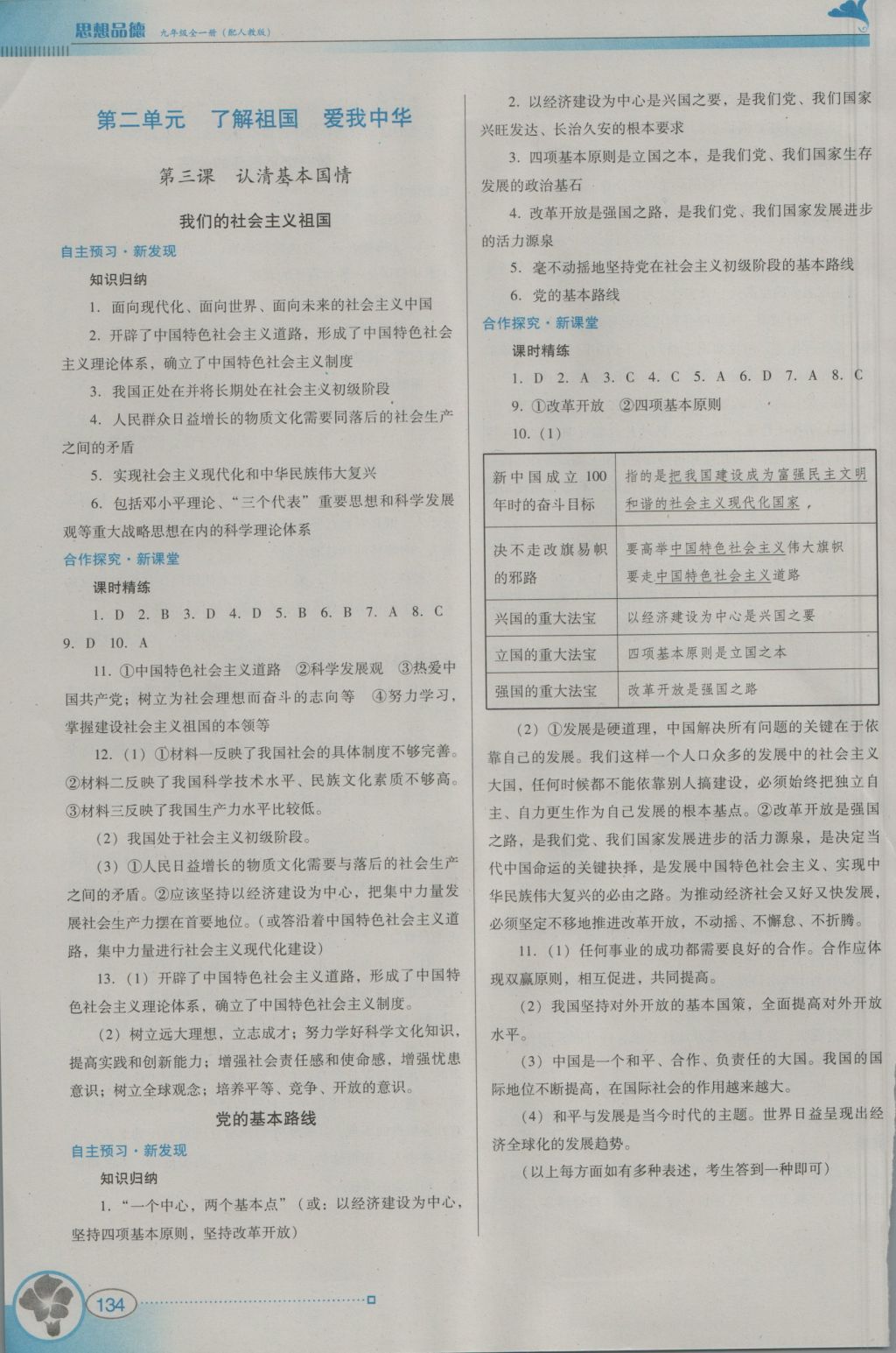 2016年南方新课堂金牌学案九年级思想品德全一册人教版 参考答案第13页