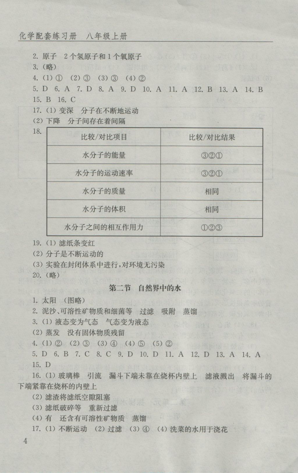 2016年化学配套练习册八年级上册山东教育出版社 参考答案第4页