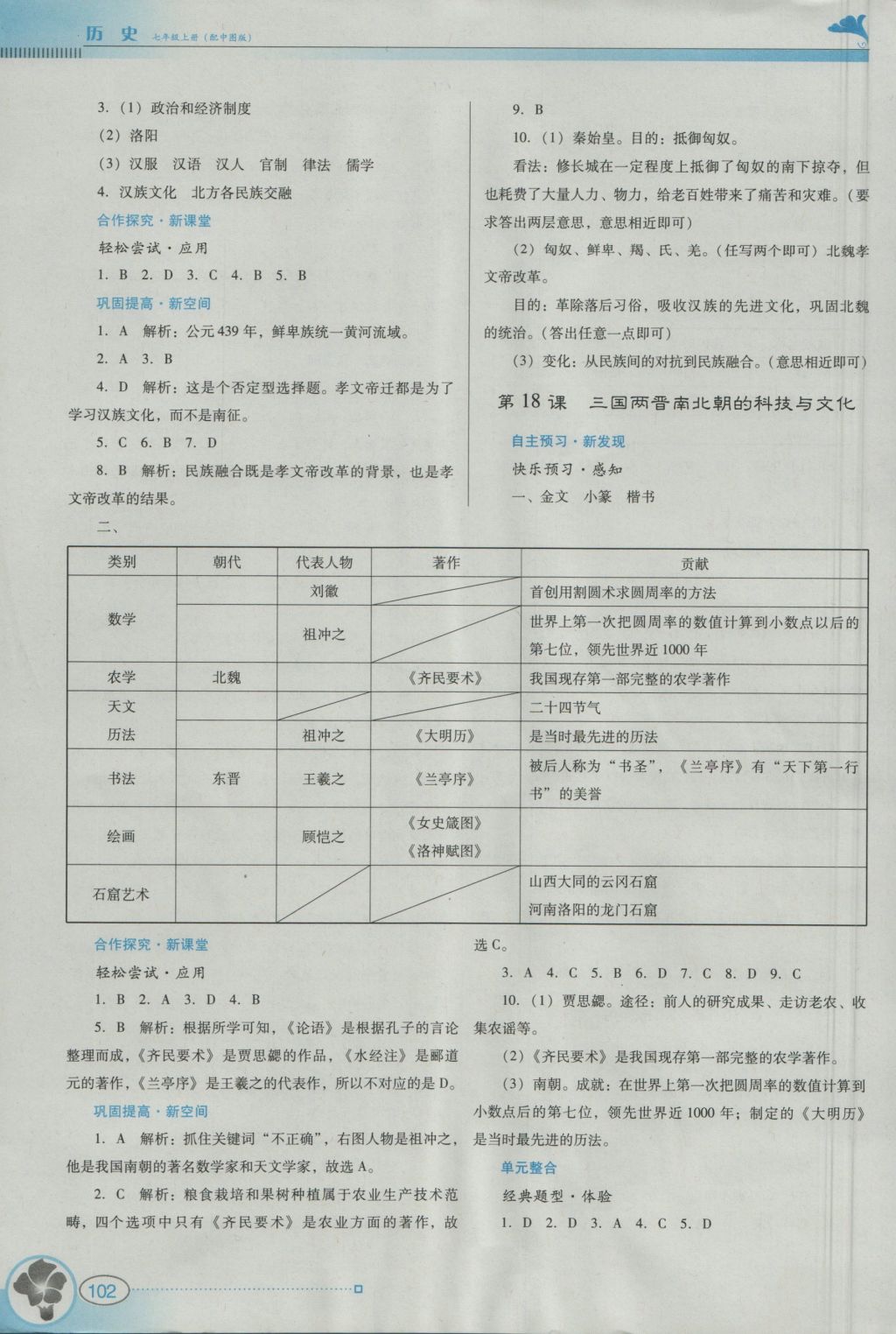 2016年南方新课堂金牌学案七年级历史上册中图版 参考答案第10页