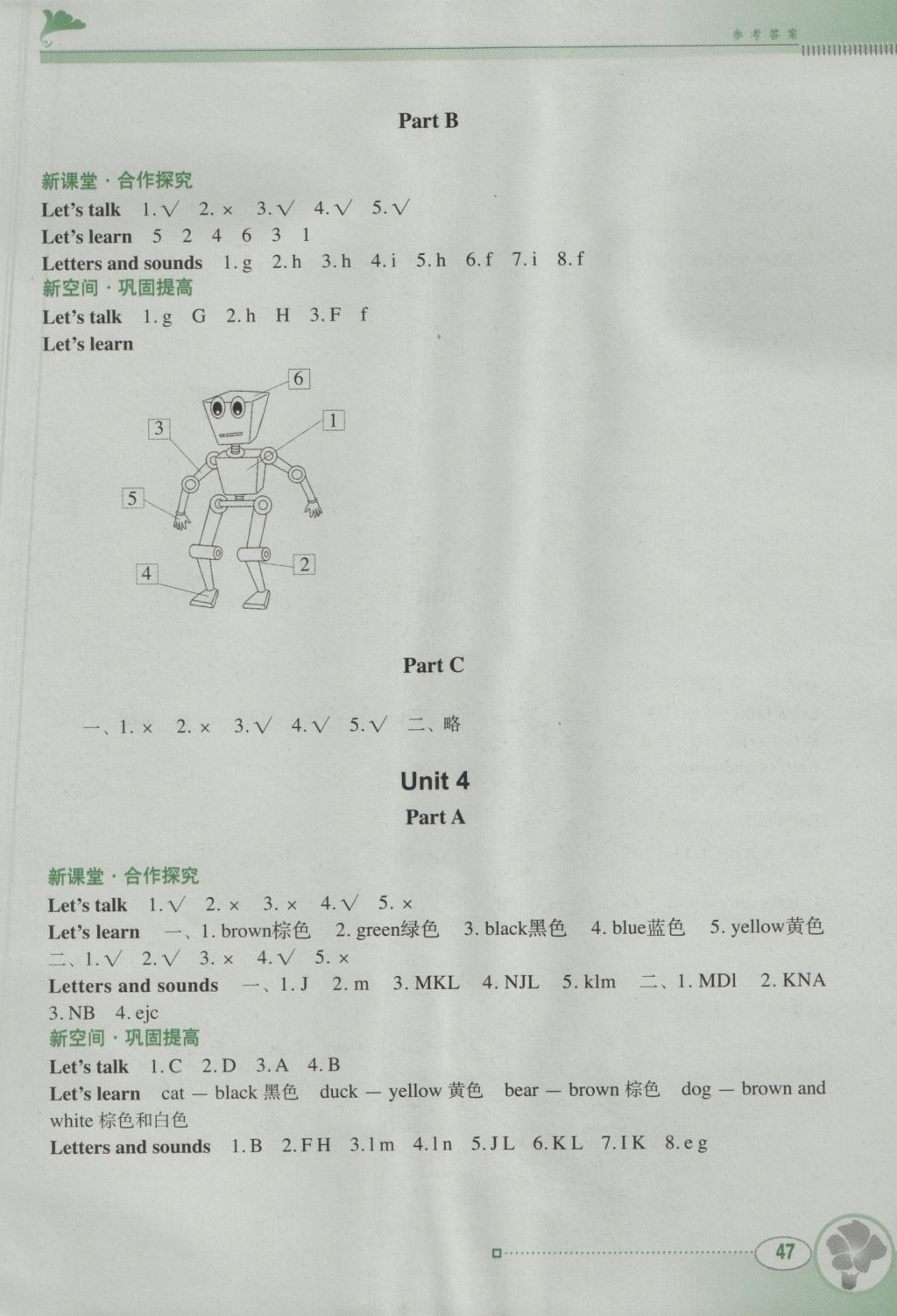 2016年南方新課堂金牌學(xué)案三年級(jí)英語上冊(cè)人教PEP版 參考答案第3頁