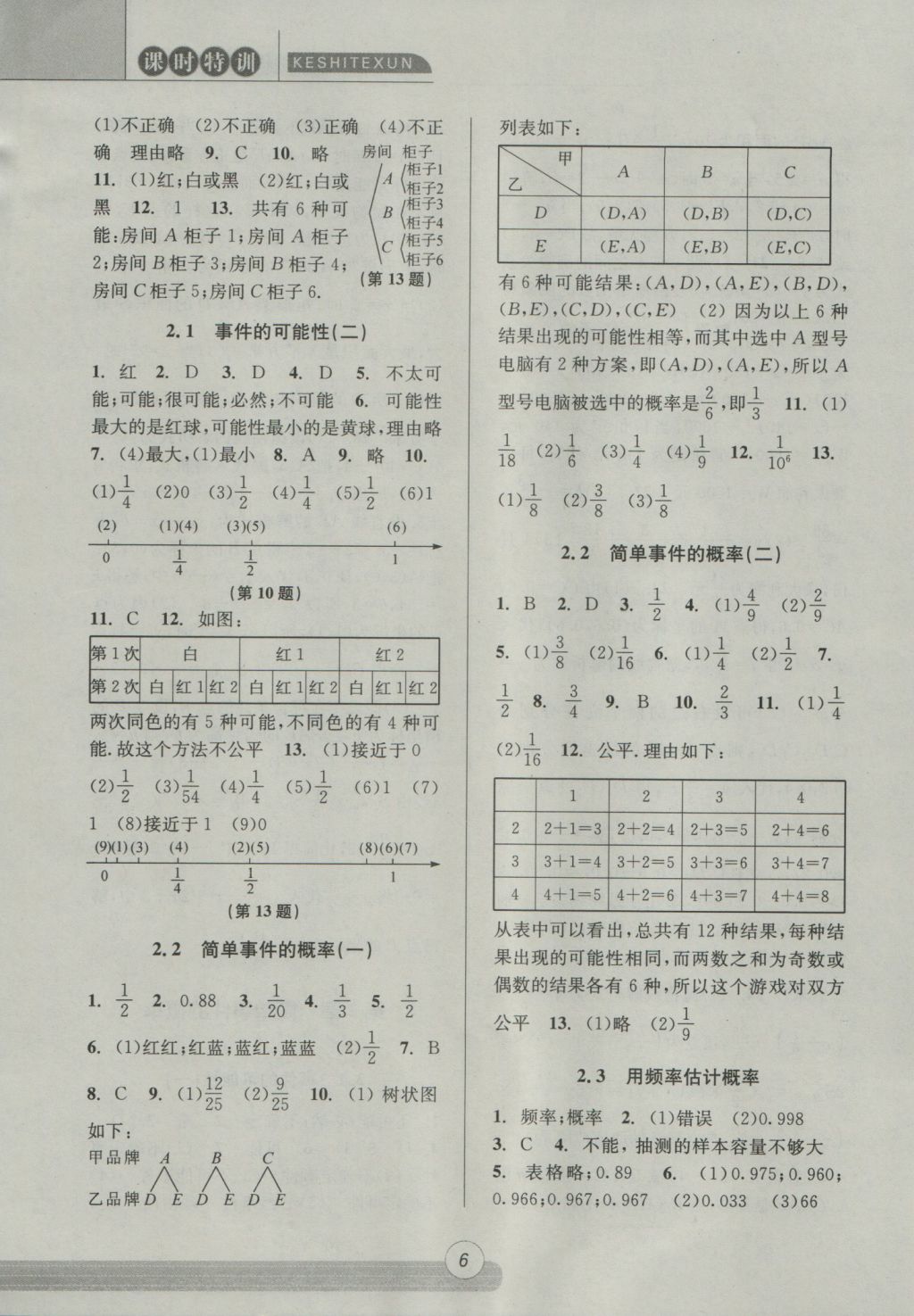 2016年浙江新課程三維目標測評課時特訓九年級數(shù)學全一冊浙教版 參考答案第6頁