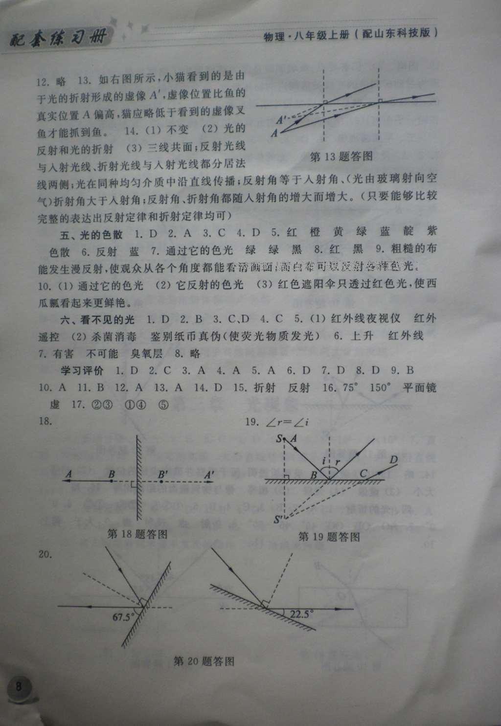 2016年配套練習(xí)冊(cè)八年級(jí)物理上冊(cè)魯科版山東科學(xué)技術(shù)出版社 參考答案第7頁