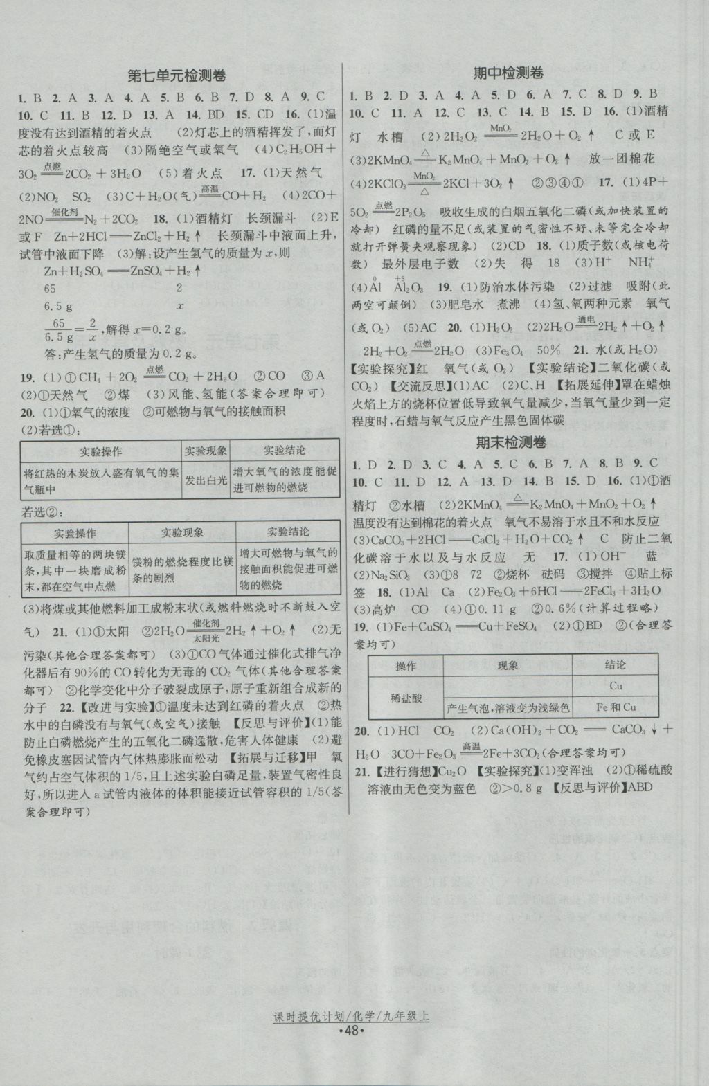 2016年課時提優(yōu)計劃作業(yè)本九年級化學(xué)上冊人教版 參考答案第12頁