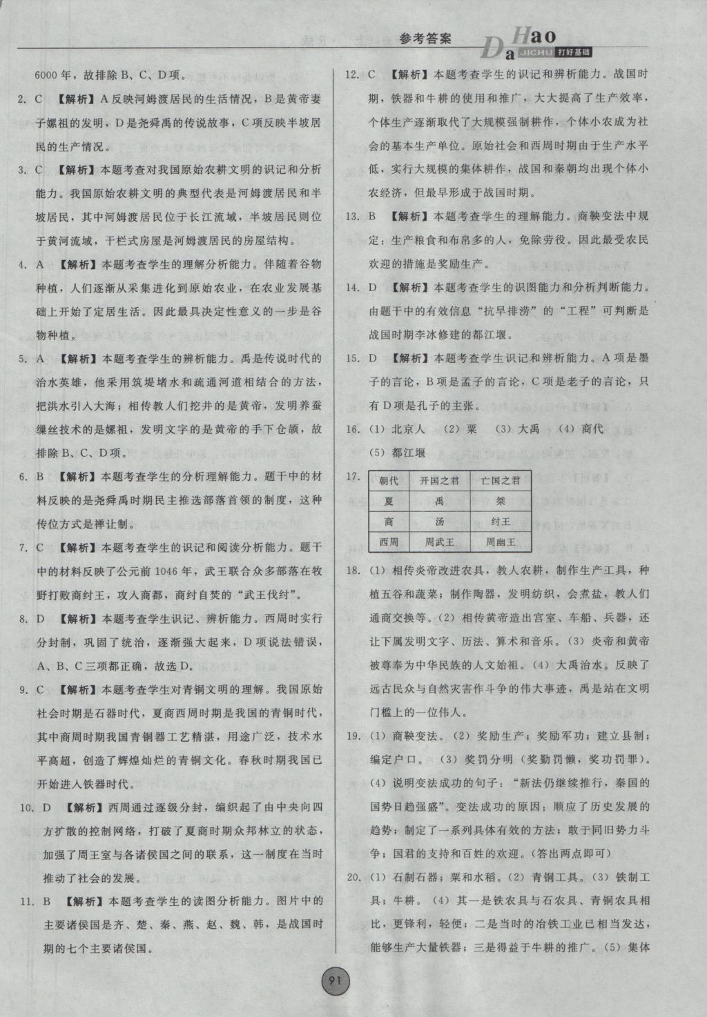 2016年胜券在握打好基础金牌作业本七年级历史上册人教版 参考答案第23页