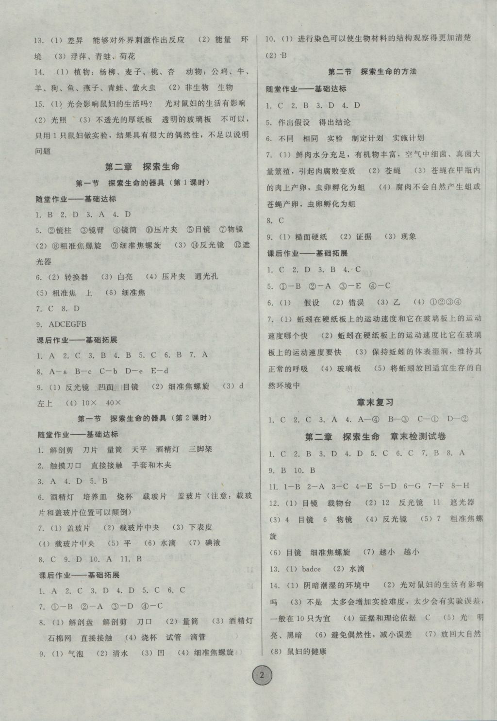 2016年勝券在握打好基礎金牌作業(yè)本七年級生物上冊蘇教版 參考答案第2頁