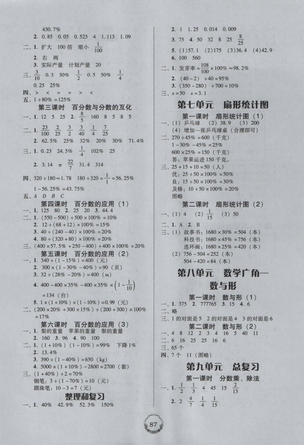 2016年百年學(xué)典課時(shí)學(xué)練測(cè)六年級(jí)數(shù)學(xué)上冊(cè)人教版 參考答案第5頁(yè)