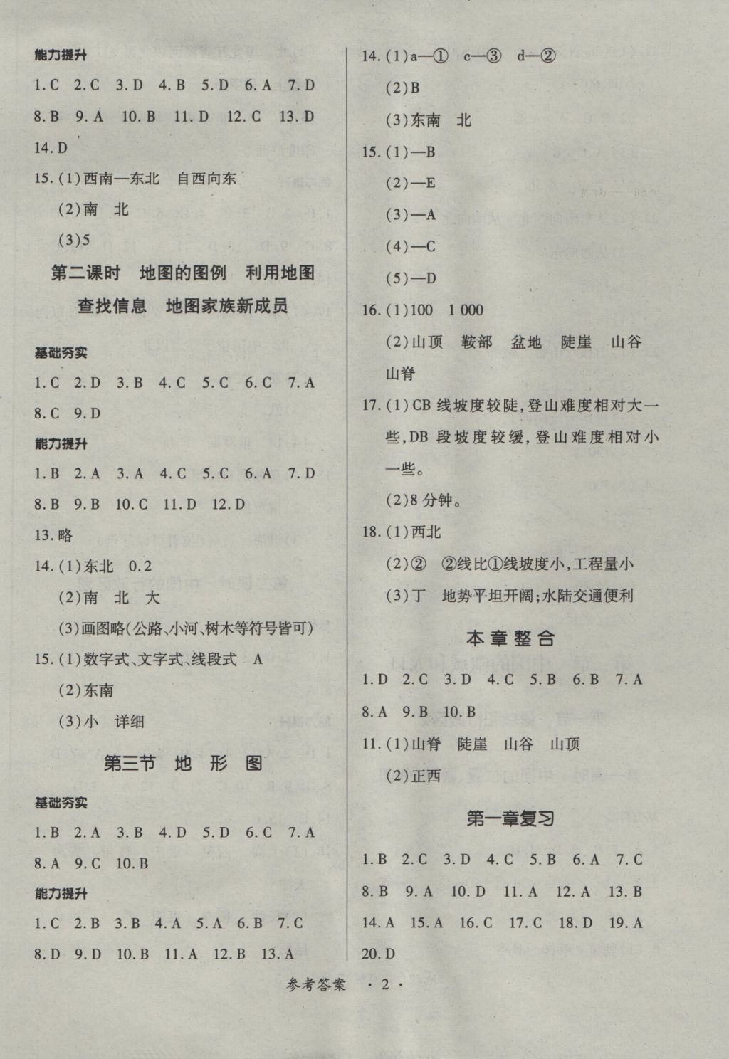 2016年一課一練創(chuàng)新練習七年級地理上冊中圖版 參考答案第2頁