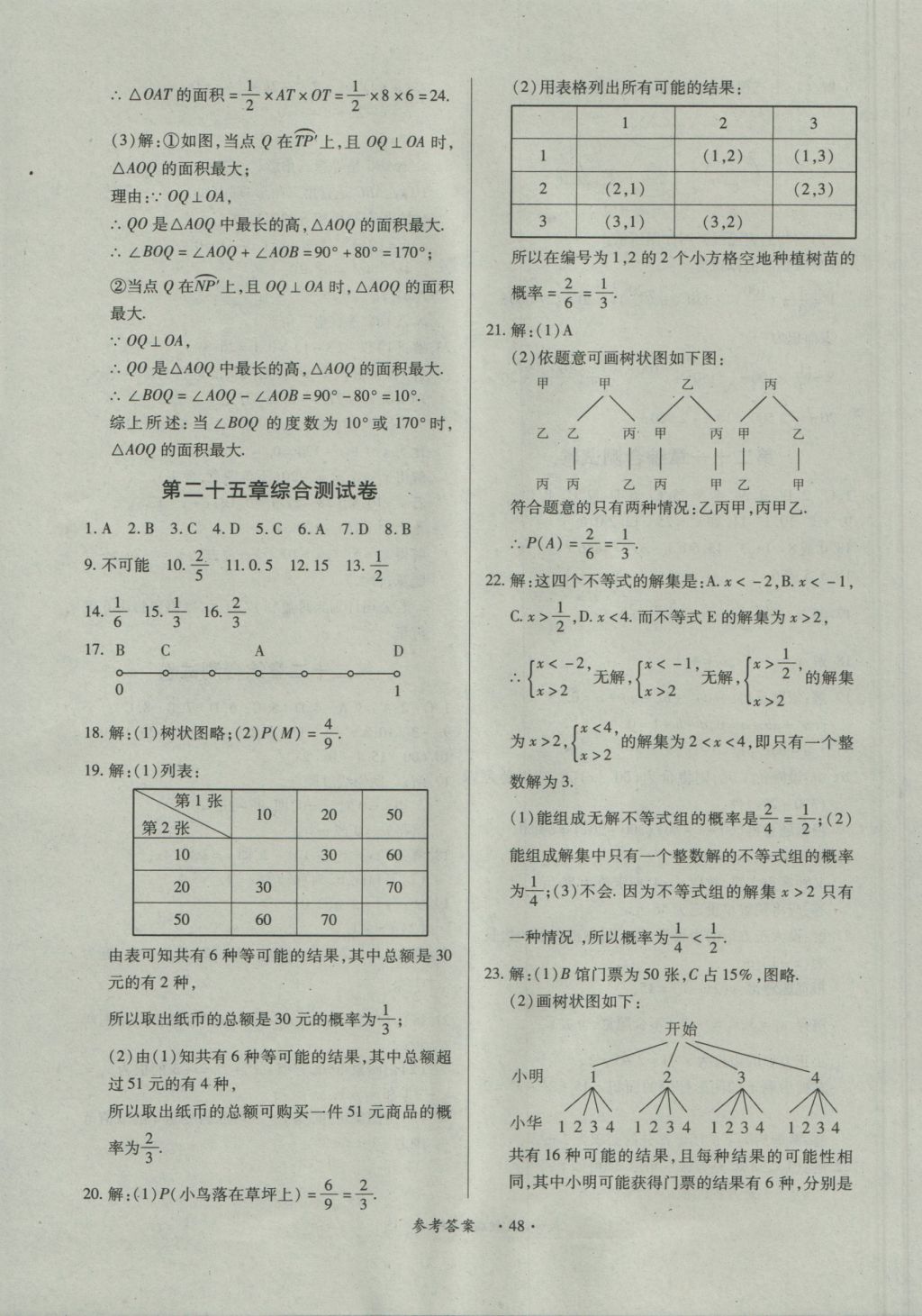 2016年一課一練創(chuàng)新練習九年級數學全一冊人教版 參考答案第48頁