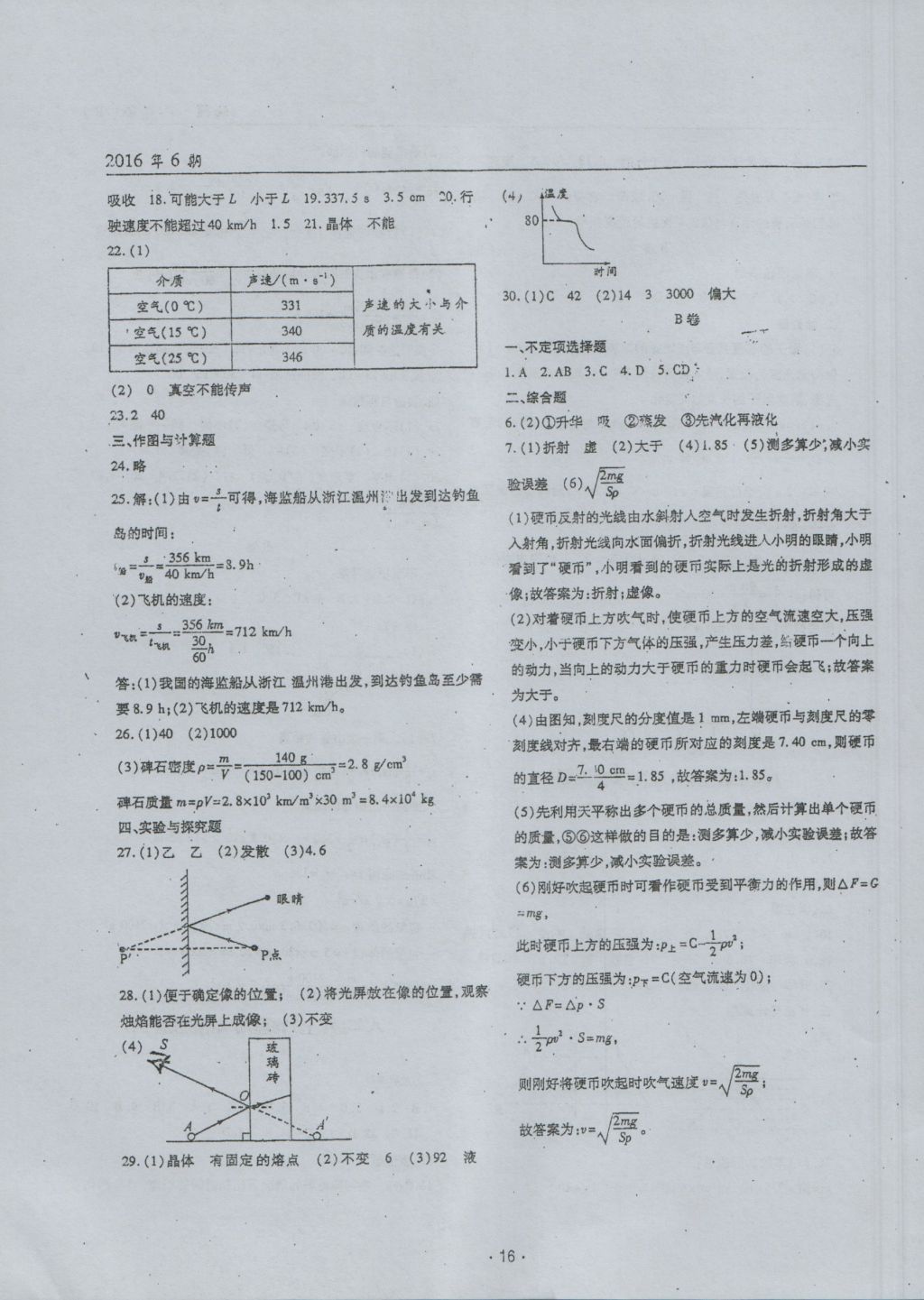 2016年理科愛(ài)好者八年級(jí)物理上冊(cè)第6期 參考答案第15頁(yè)