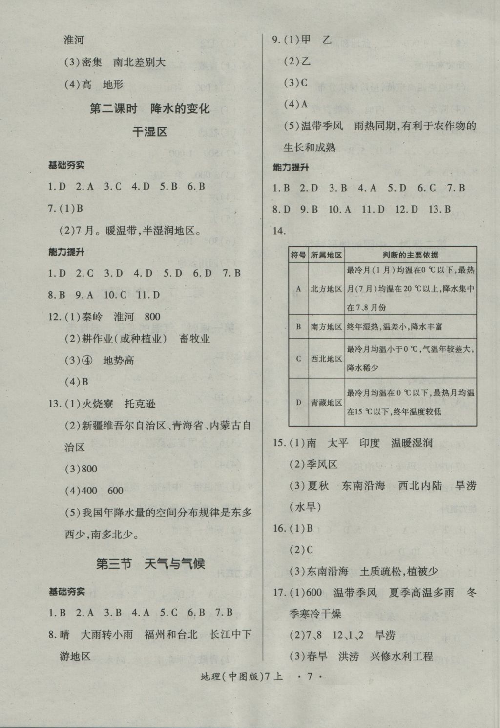 2016年一課一練創(chuàng)新練習七年級地理上冊中圖版 參考答案第7頁