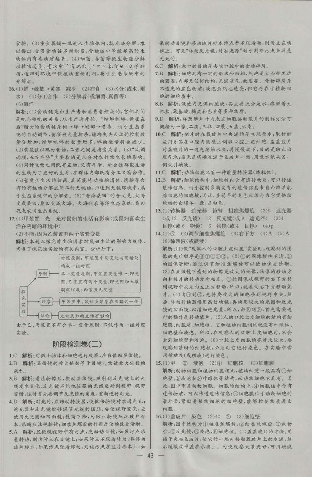 2016年同步導學案課時練七年級生物學上冊人教版河北專版 參考答案第25頁