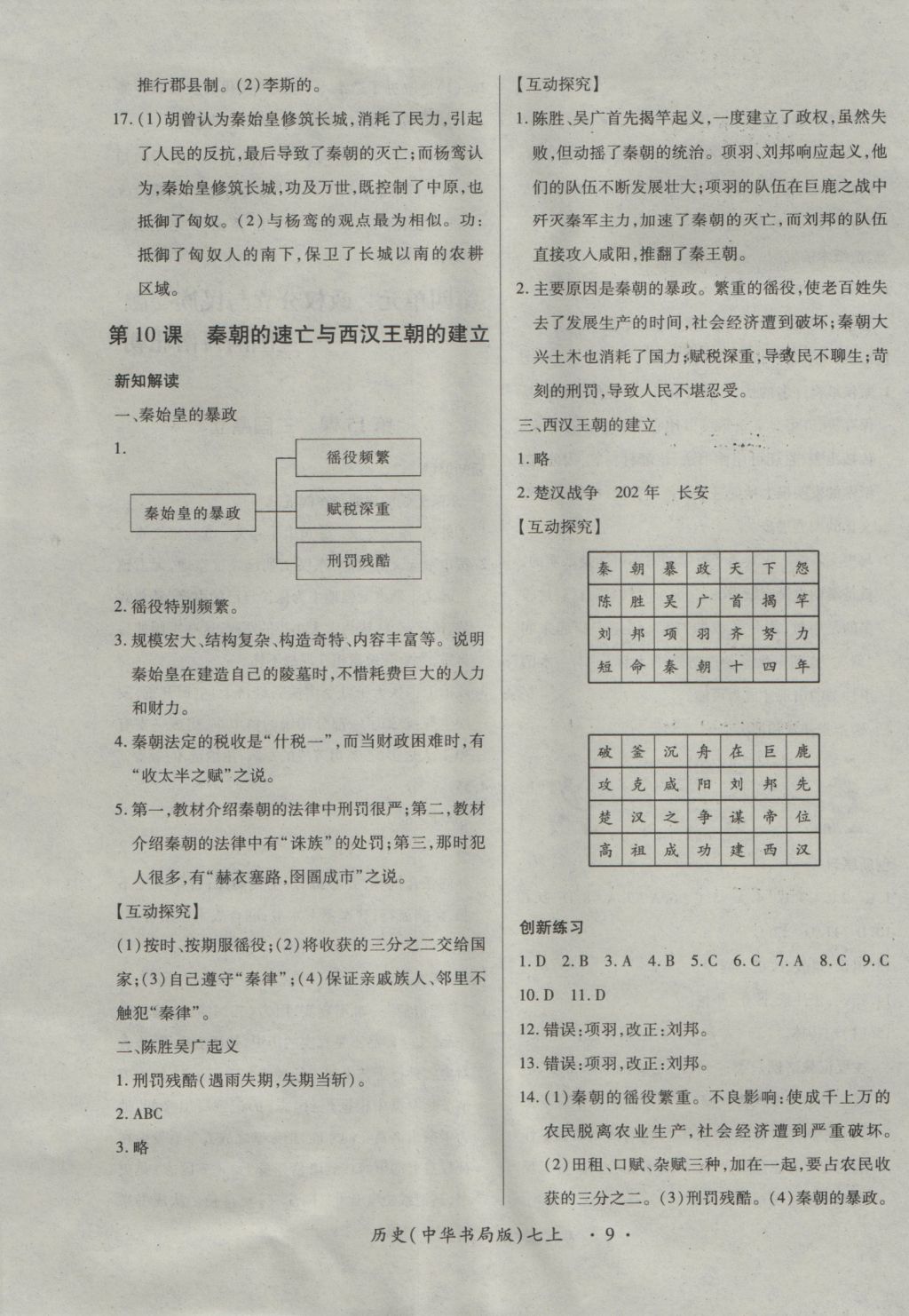 2016年一課一練創(chuàng)新練習七年級歷史上冊中華書局版 參考答案第9頁