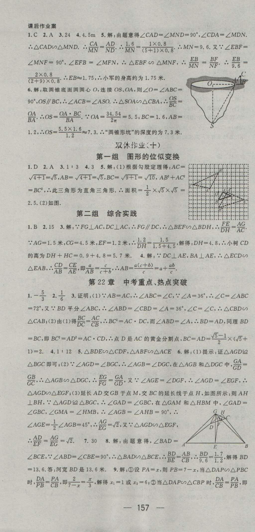 2016年名师测控九年级数学上册沪科版 参考答案第19页