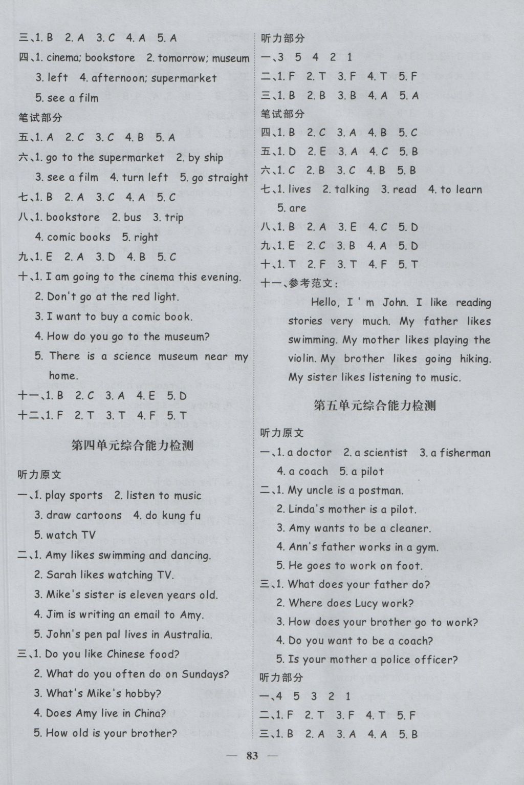 2016年陽光課堂課時優(yōu)化作業(yè)六年級英語上冊人教PEP版 參考答案第9頁