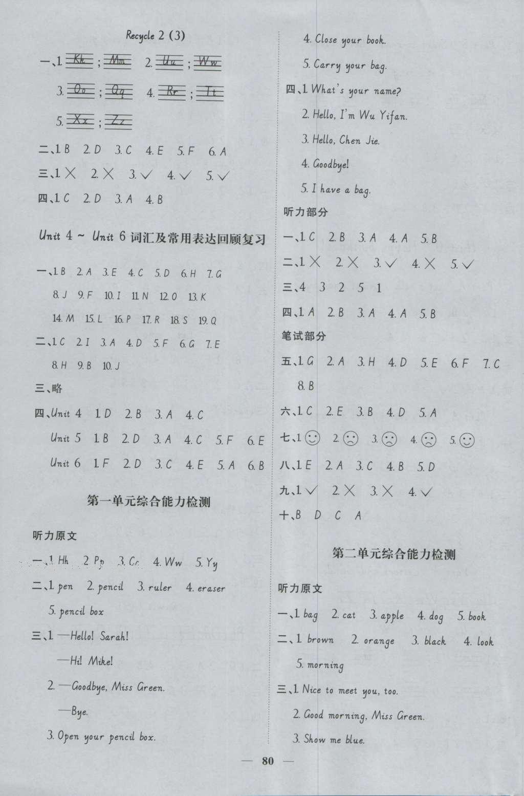 2016年陽光課堂課時(shí)優(yōu)化作業(yè)三年級英語上冊人教PEP版 參考答案第6頁
