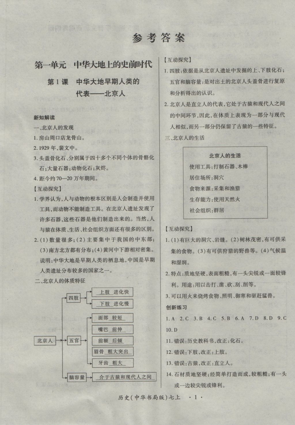 2016年一課一練創(chuàng)新練習(xí)七年級(jí)歷史上冊(cè)中華書(shū)局版 參考答案第1頁(yè)