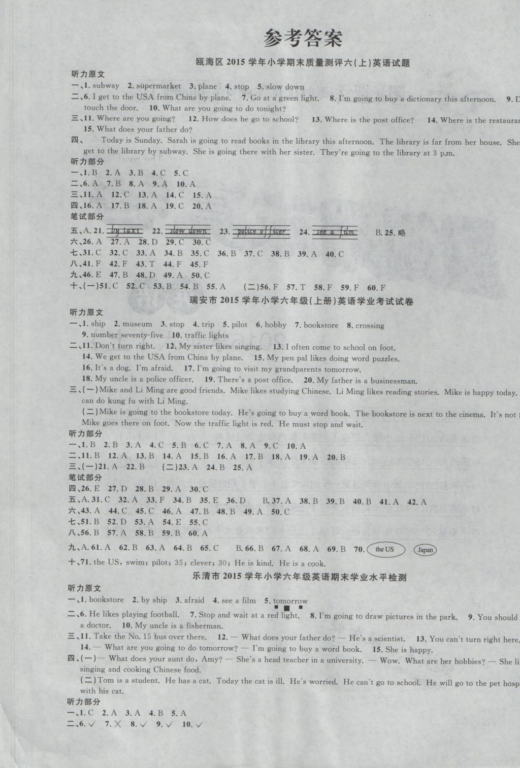 2016年陽(yáng)光課堂課時(shí)優(yōu)化作業(yè)六年級(jí)英語(yǔ)上冊(cè)人教PEP版 試卷答案第13頁(yè)