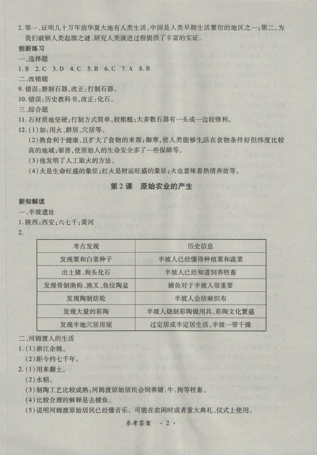 2016年一課一練創(chuàng)新練習(xí)七年級(jí)歷史上冊(cè)華師大版 參考答案第2頁(yè)